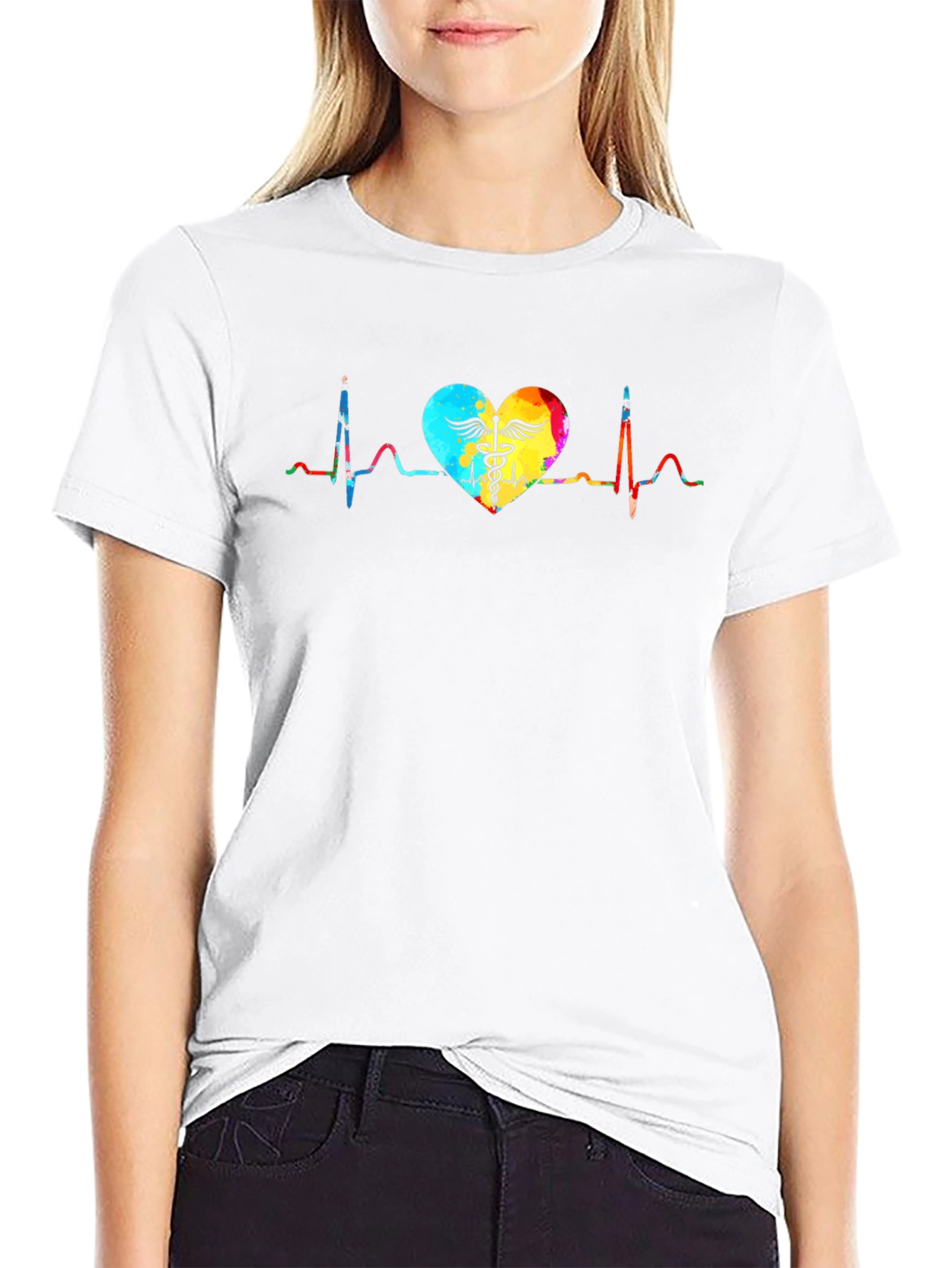 Heartbeat Caduceus Graphic T-Shirt - Black
