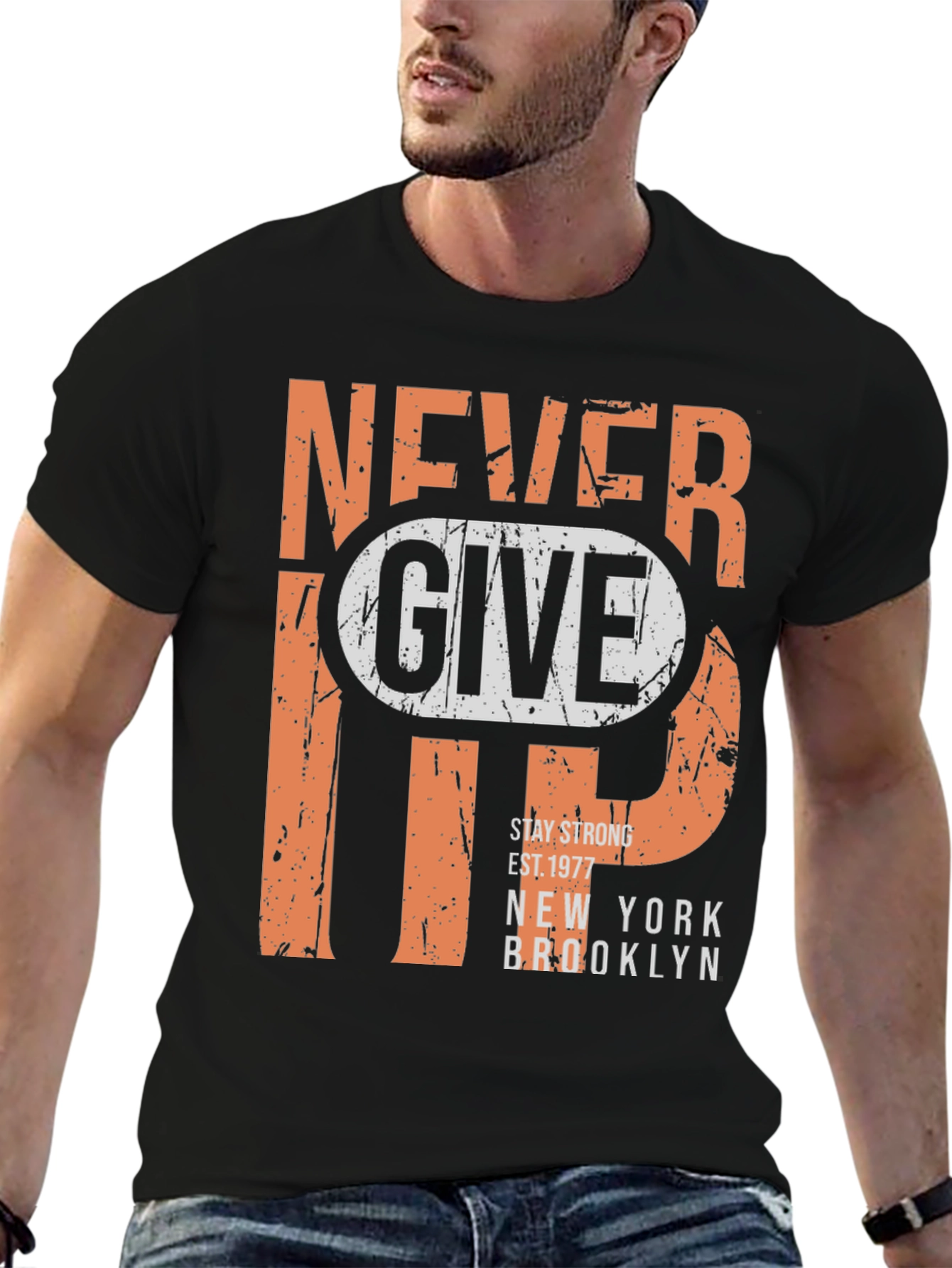 Never Give Up Graphic Tee - Mens T-Shirt