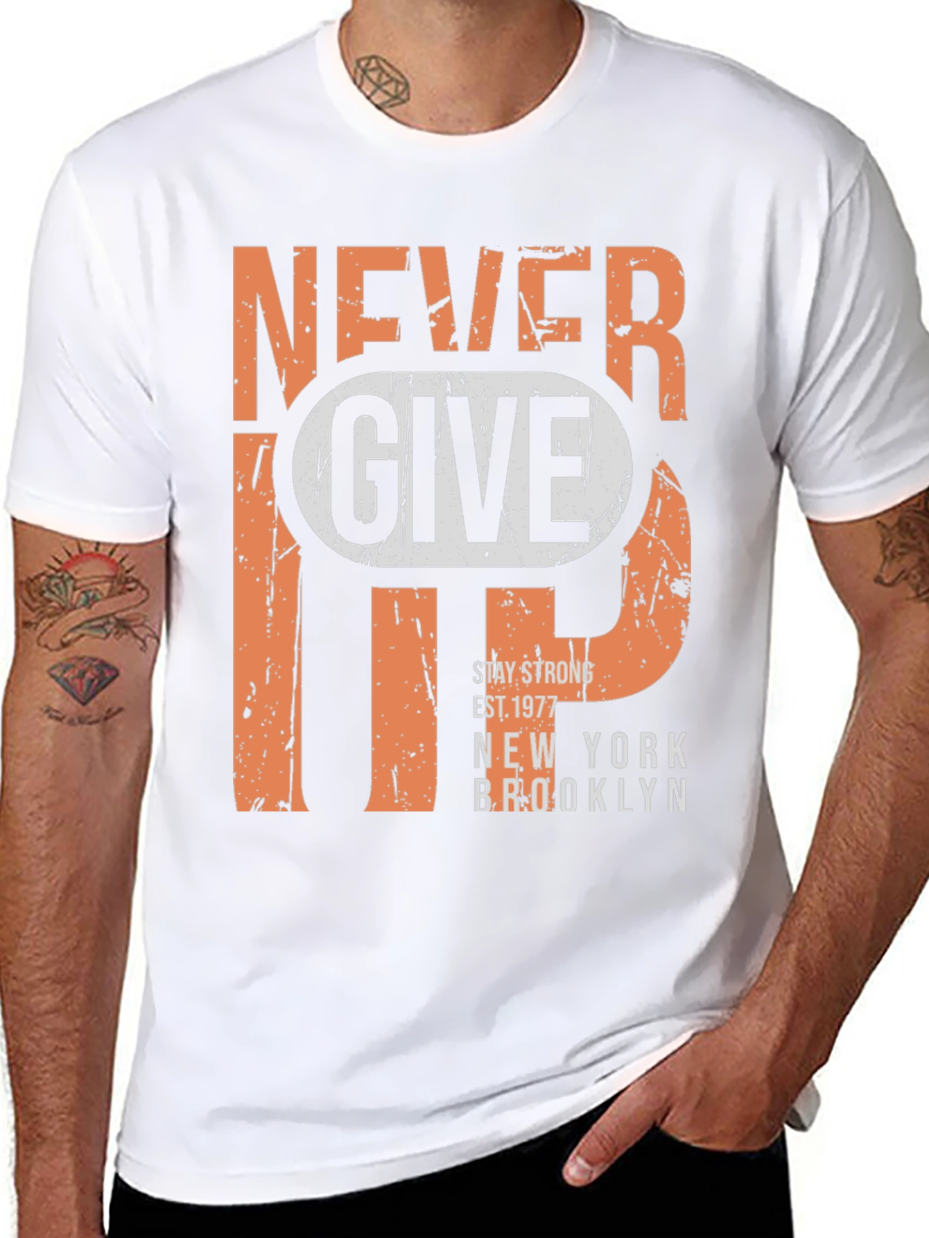Never Give Up Graphic Tee - Mens T-Shirt