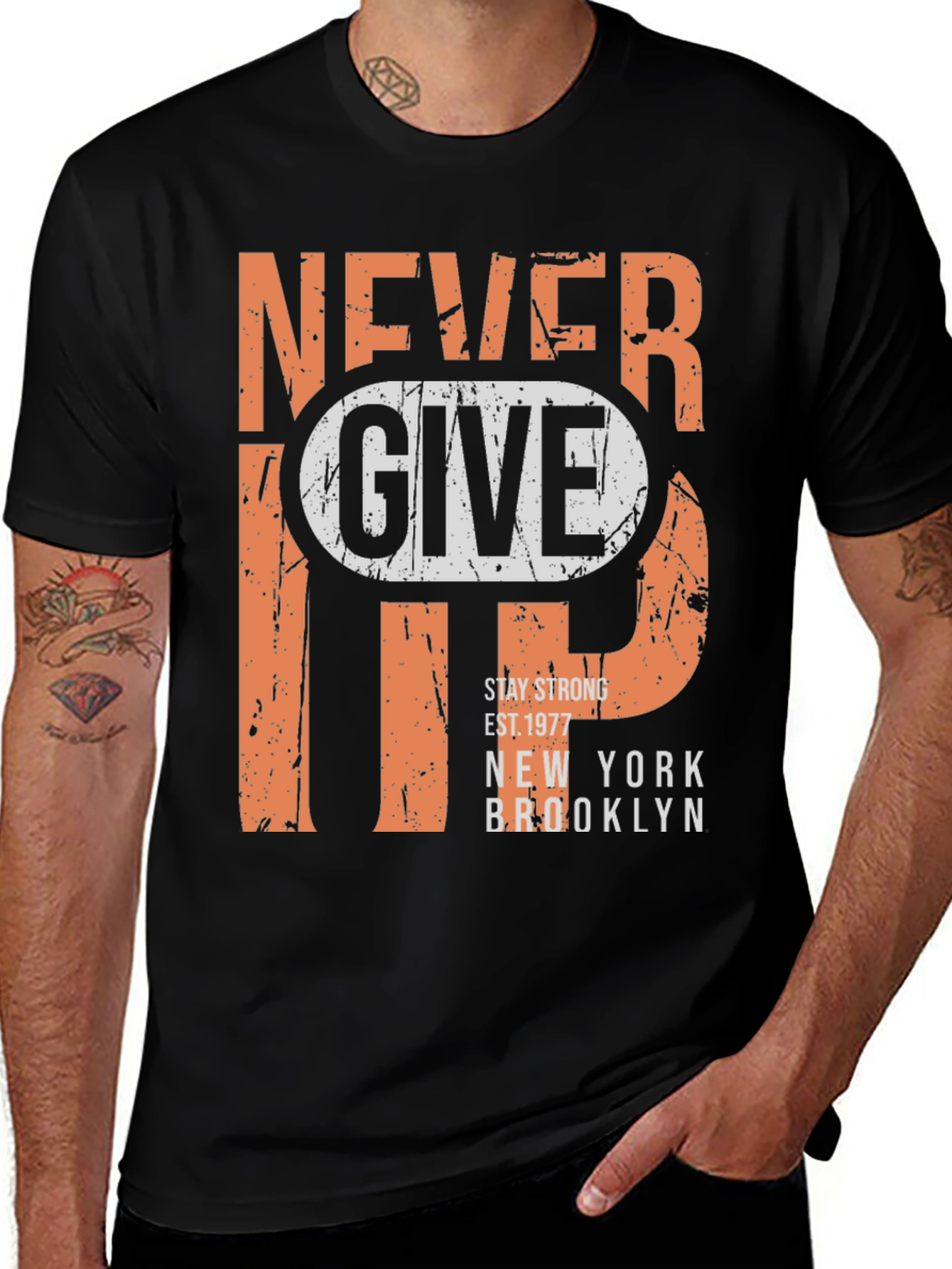 Never Give Up Graphic Tee - Mens T-Shirt