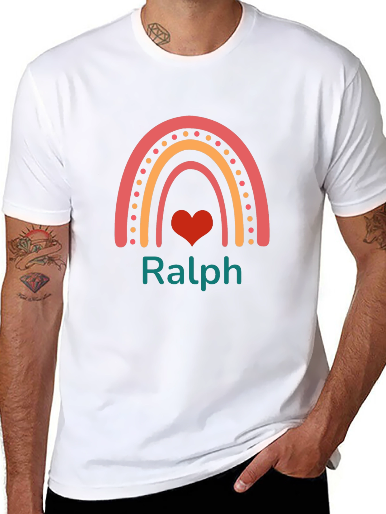 Personalized Rainbow Heart Mens T-Shirt - Ralph
