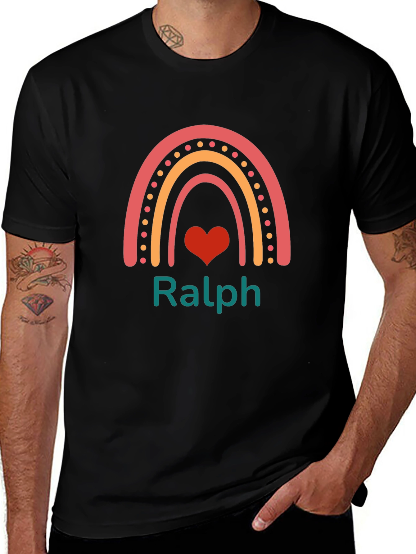 Personalized Rainbow Heart Mens T-Shirt - Ralph