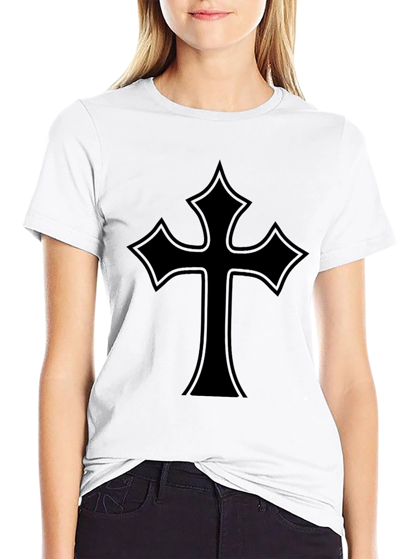 Mens Black T-Shirt with Gothic Cross Design