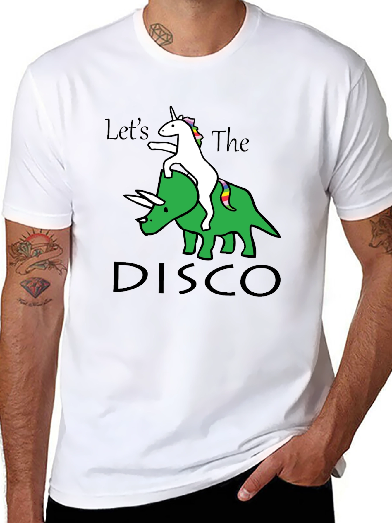 Unicorn Riding Dinosaur Disco T-Shirt