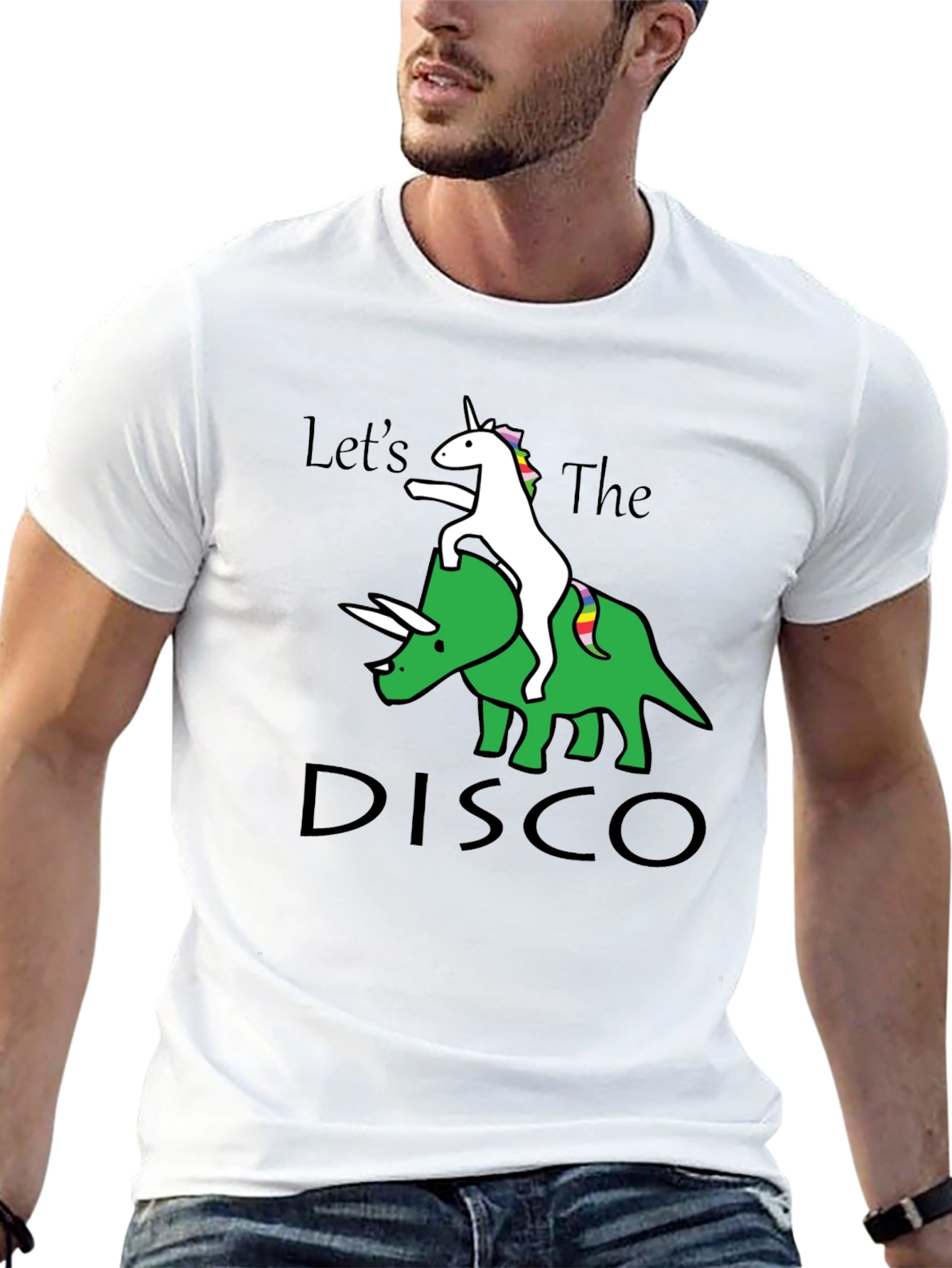 Unicorn Riding Dinosaur Disco T-Shirt