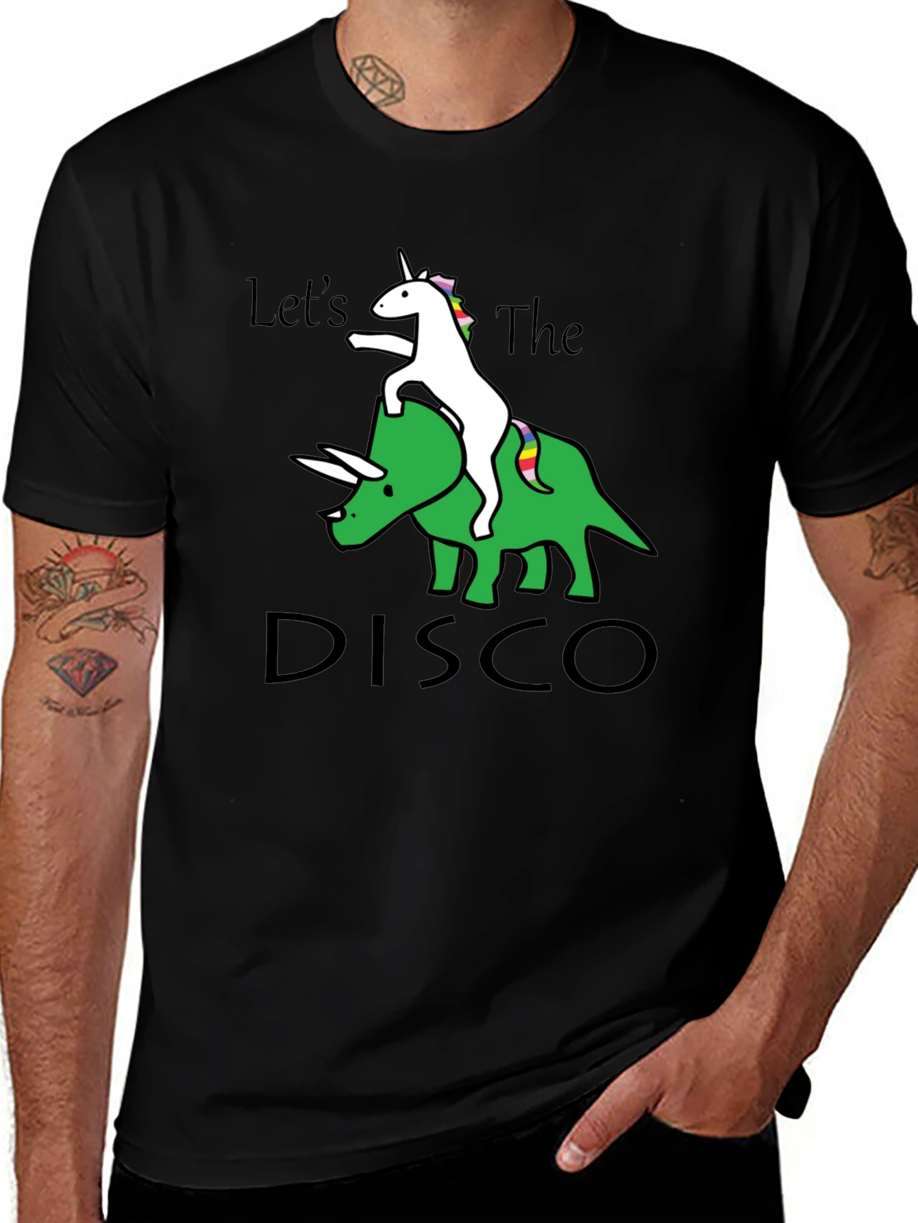 Unicorn Riding Dinosaur Disco T-Shirt