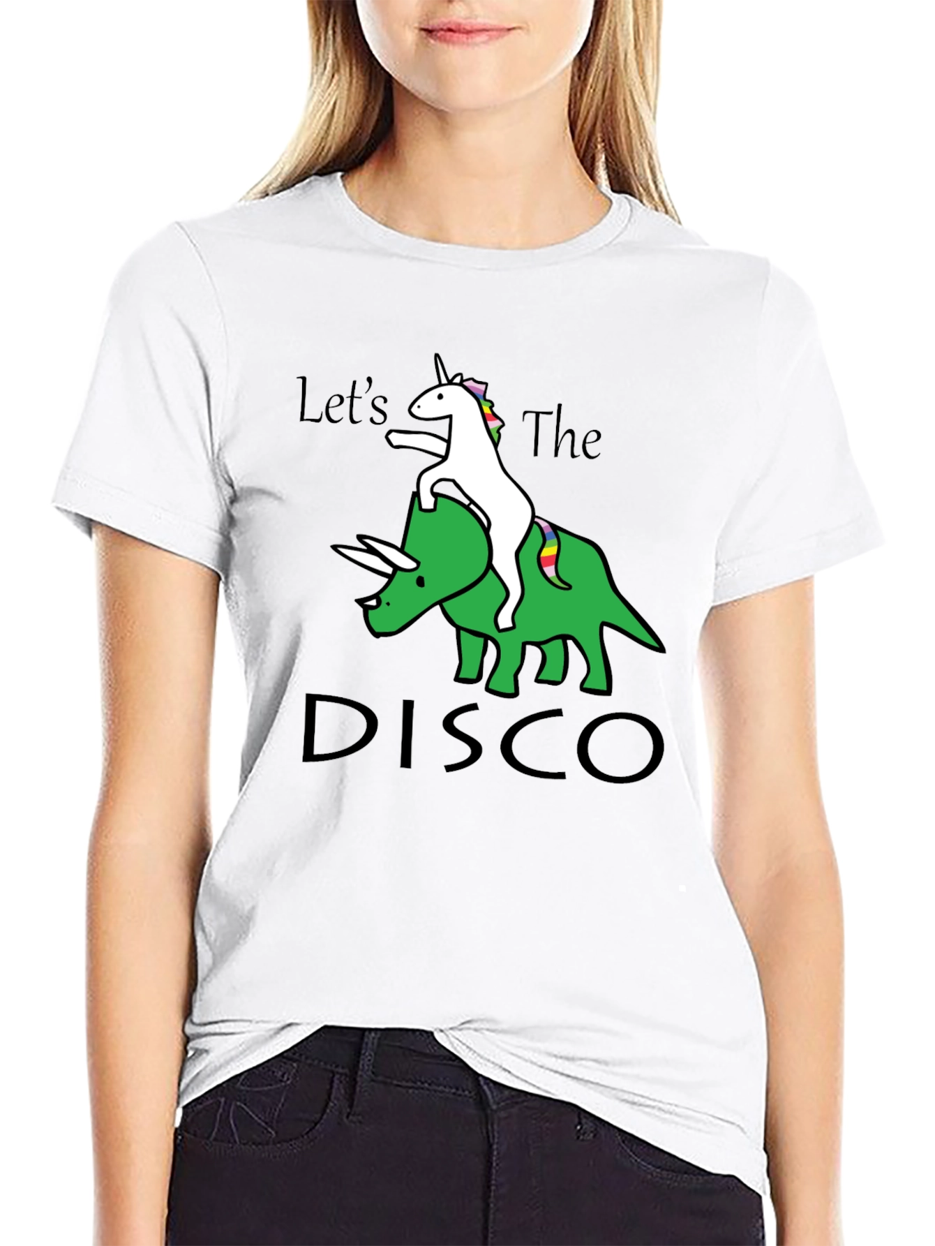 Unicorn Riding Dinosaur Disco T-Shirt