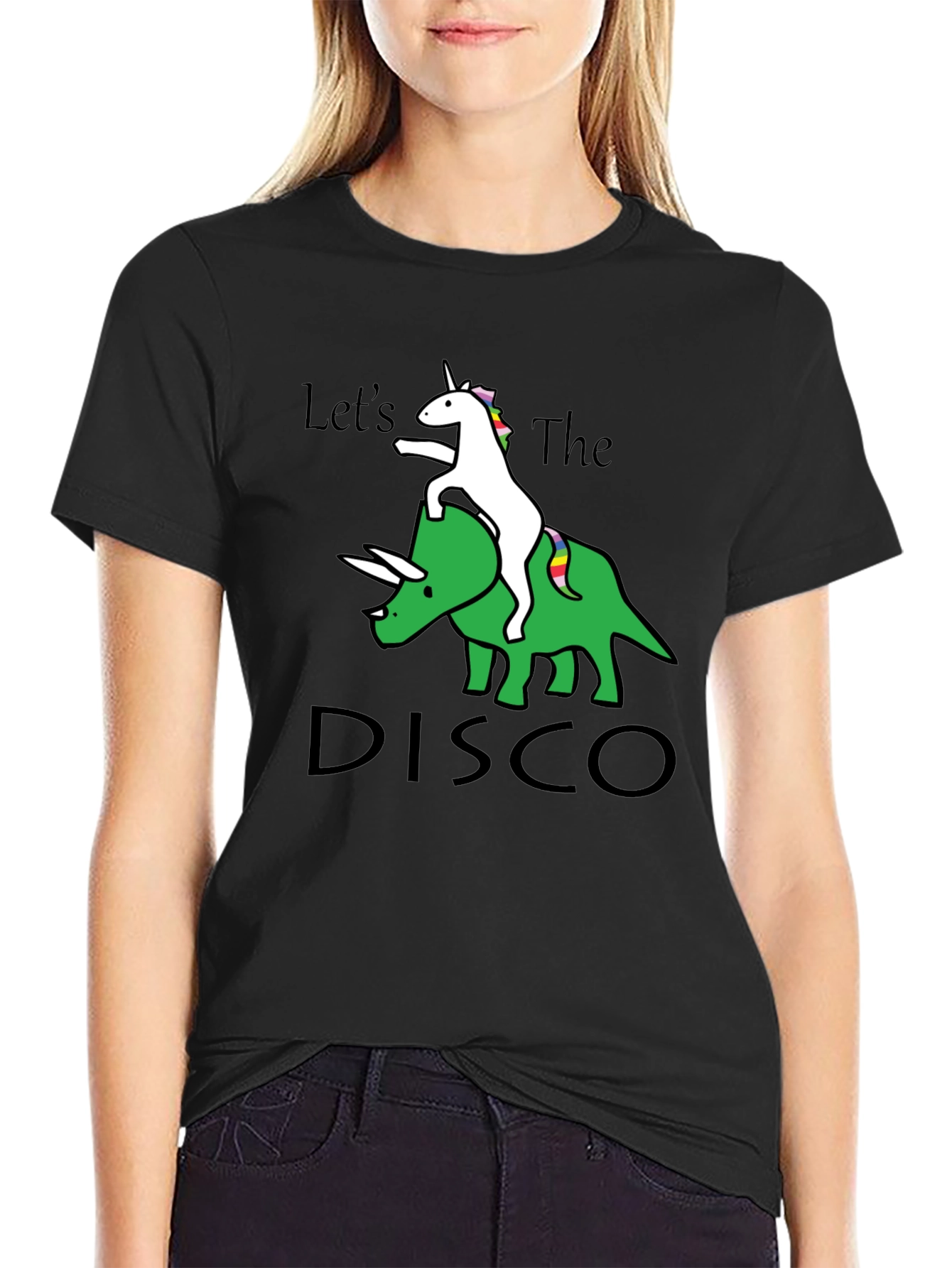 Unicorn Riding Dinosaur Disco T-Shirt