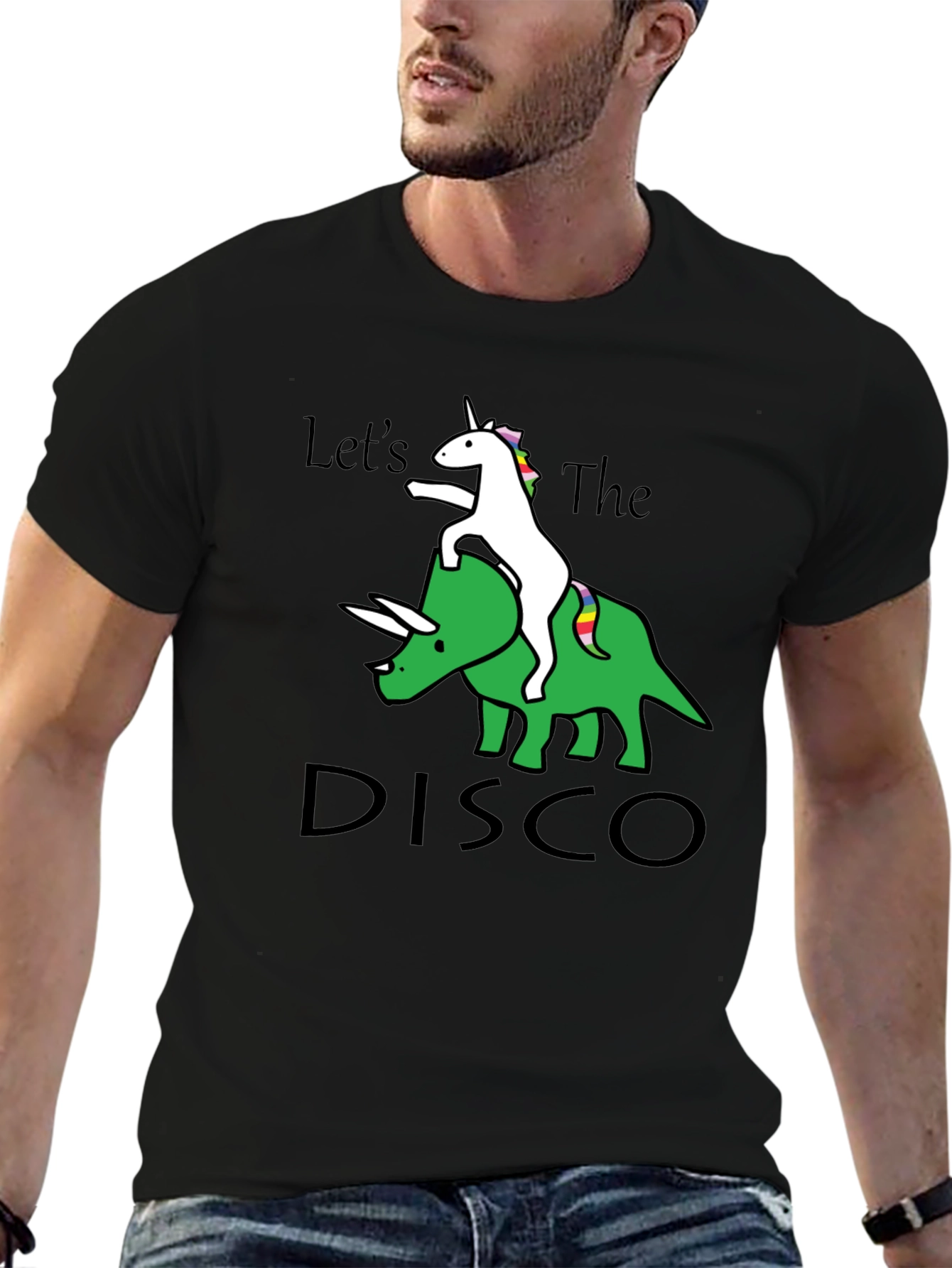 Unicorn Riding Dinosaur Disco T-Shirt