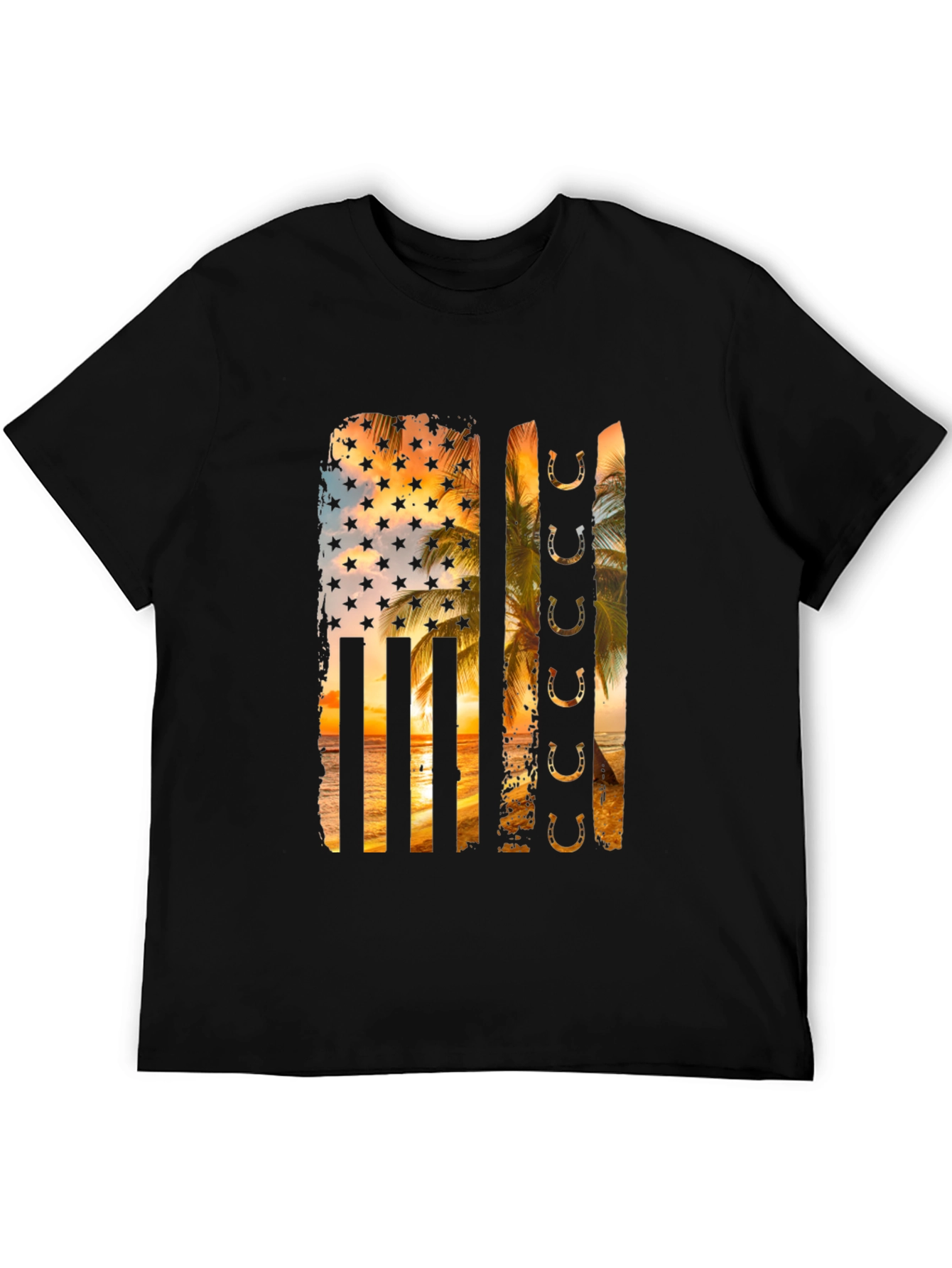 Tropical American Flag Horseshoe Graphic Tee