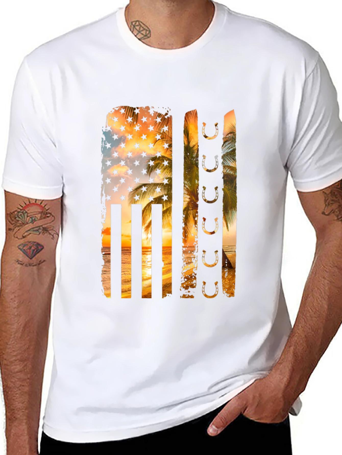 Tropical American Flag Horseshoe Graphic Tee
