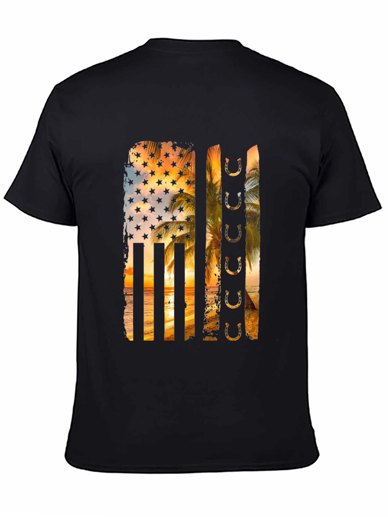 Tropical American Flag Horseshoe Graphic Tee