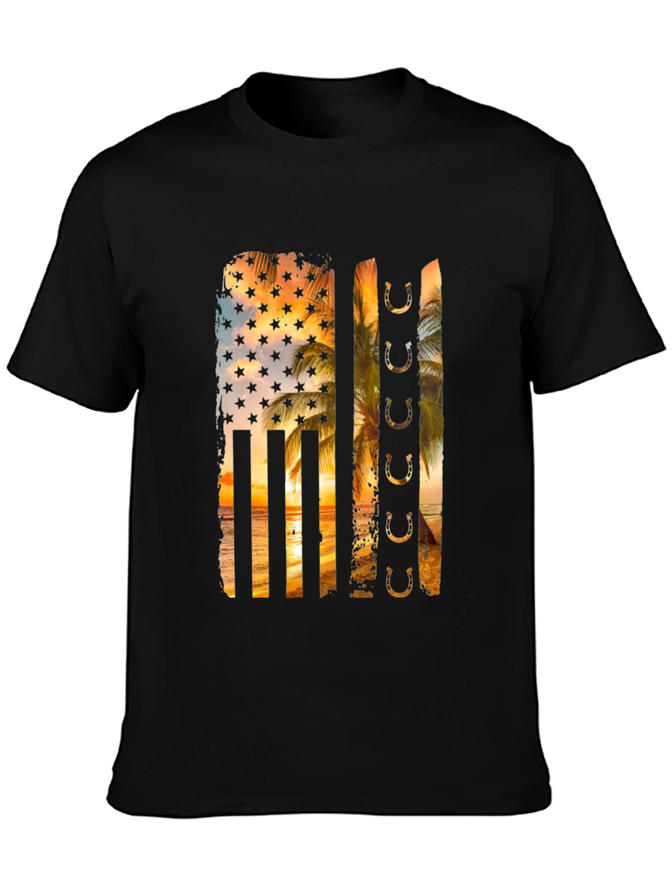 Tropical American Flag Horseshoe Graphic Tee