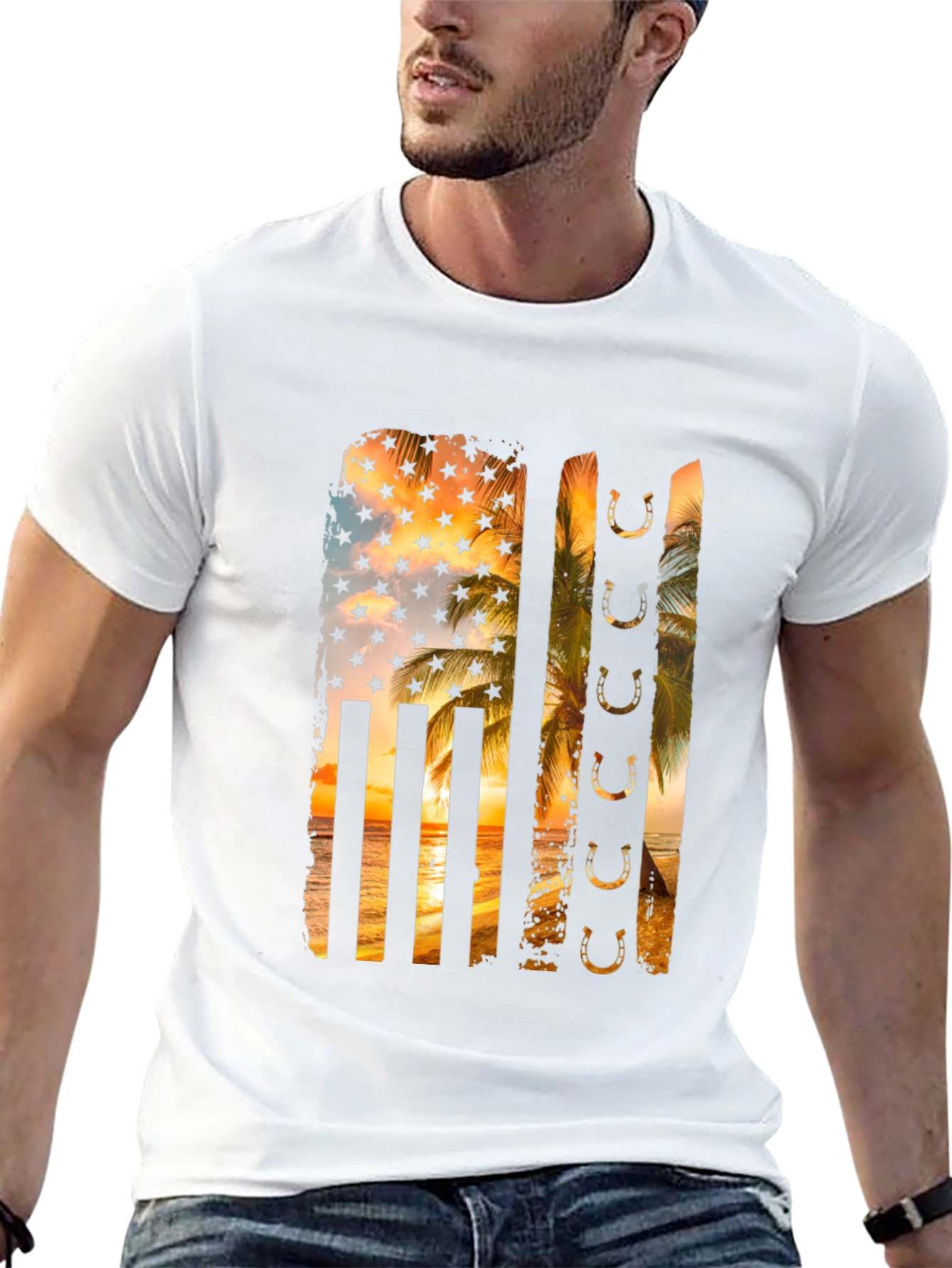 Tropical American Flag Horseshoe Graphic Tee