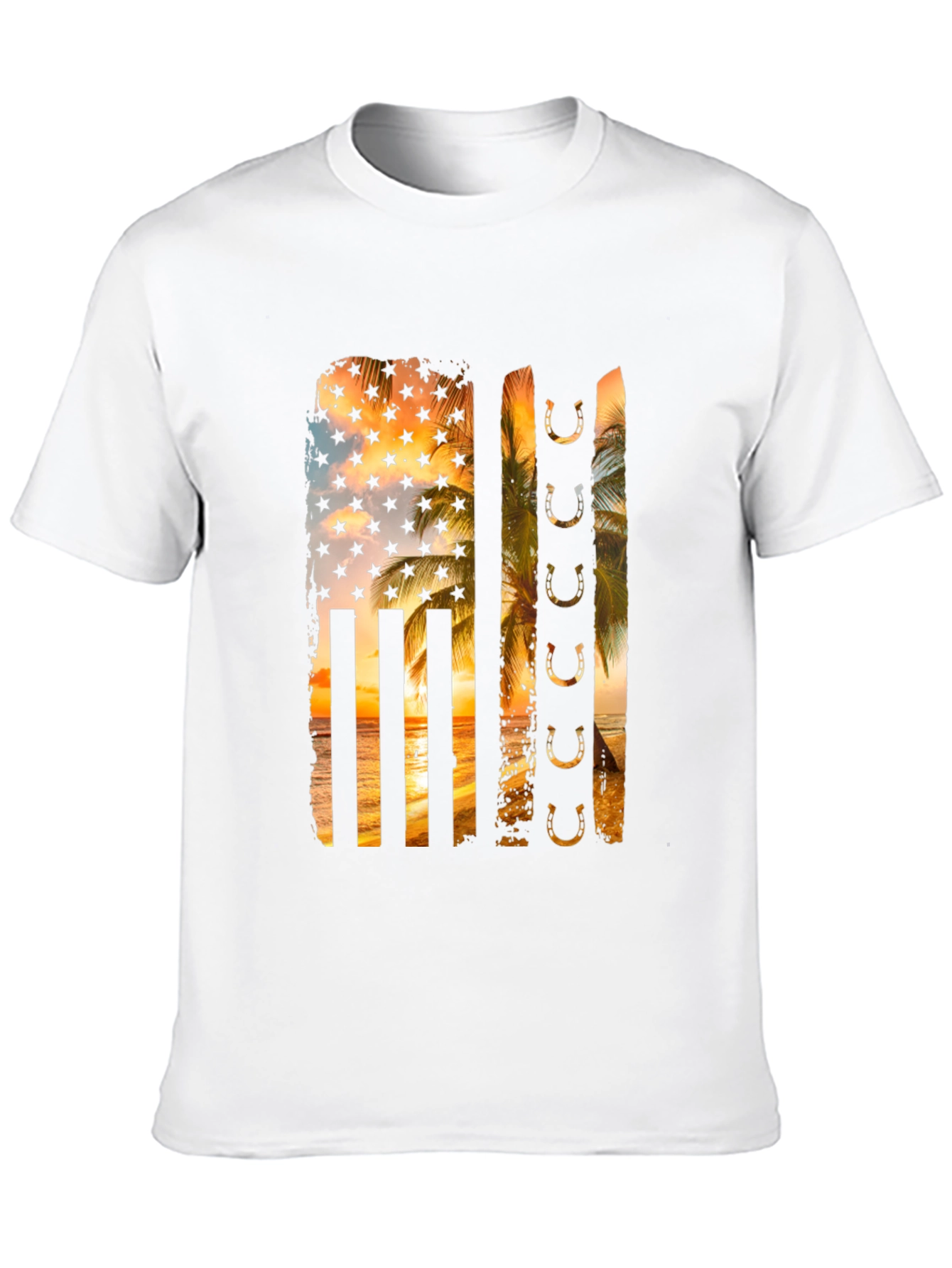 Tropical American Flag Horseshoe Graphic Tee