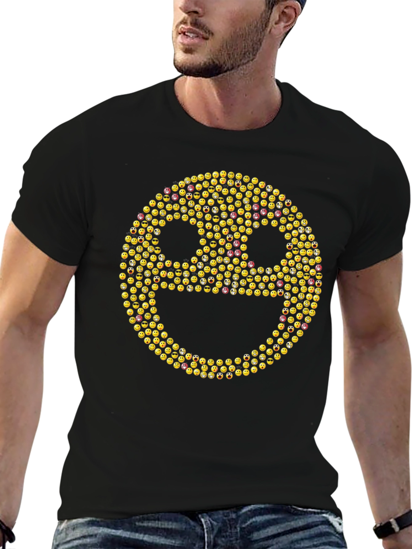 Emoji Smiley Face Graphic Tee - Black