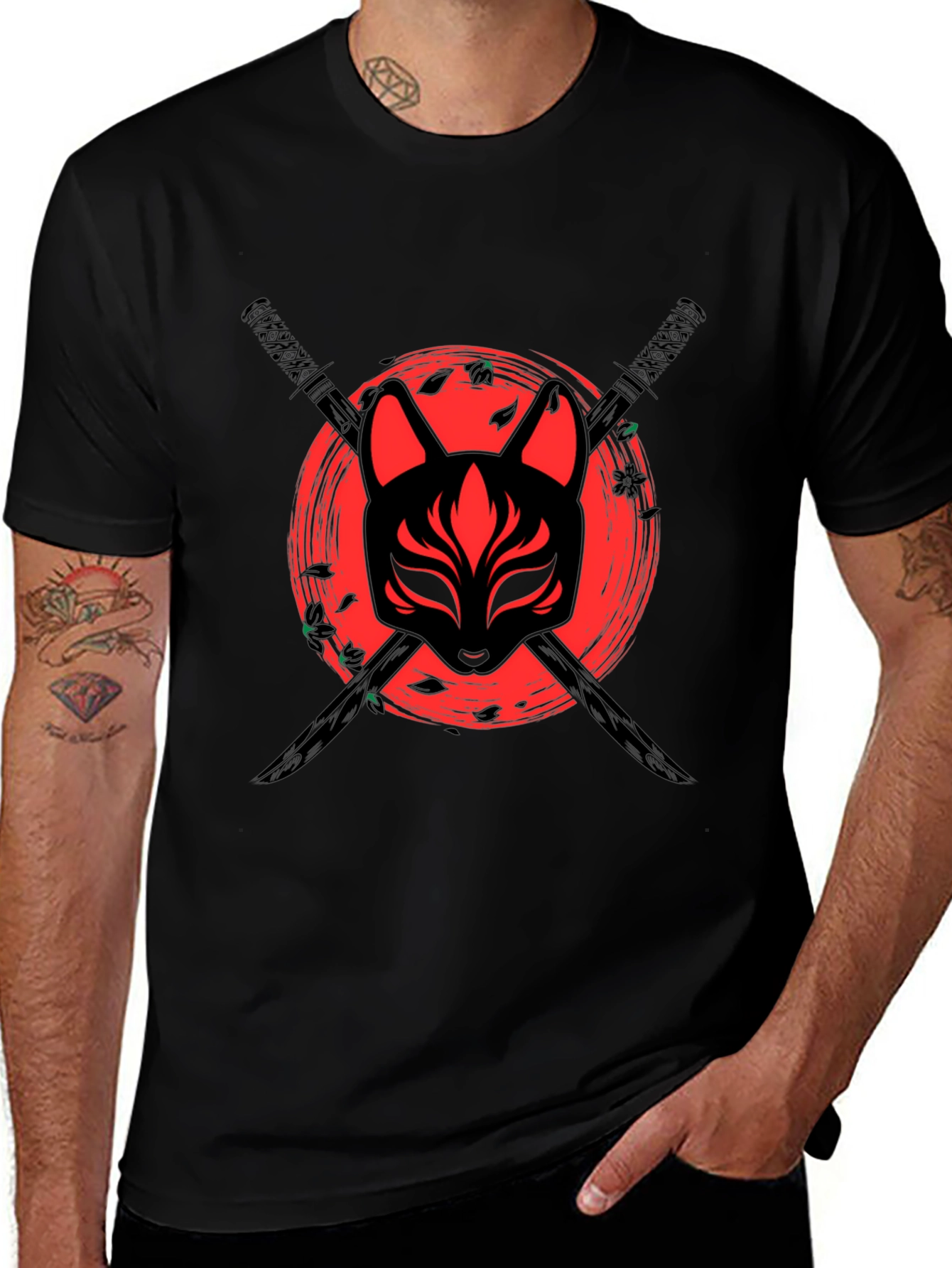 Samurai Fox T-Shirt - Black Cotton Tee