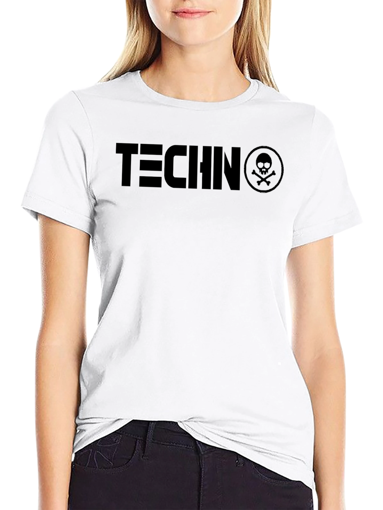 Techno Skull Graphic Tee - Black Crew Neck T-Shirt