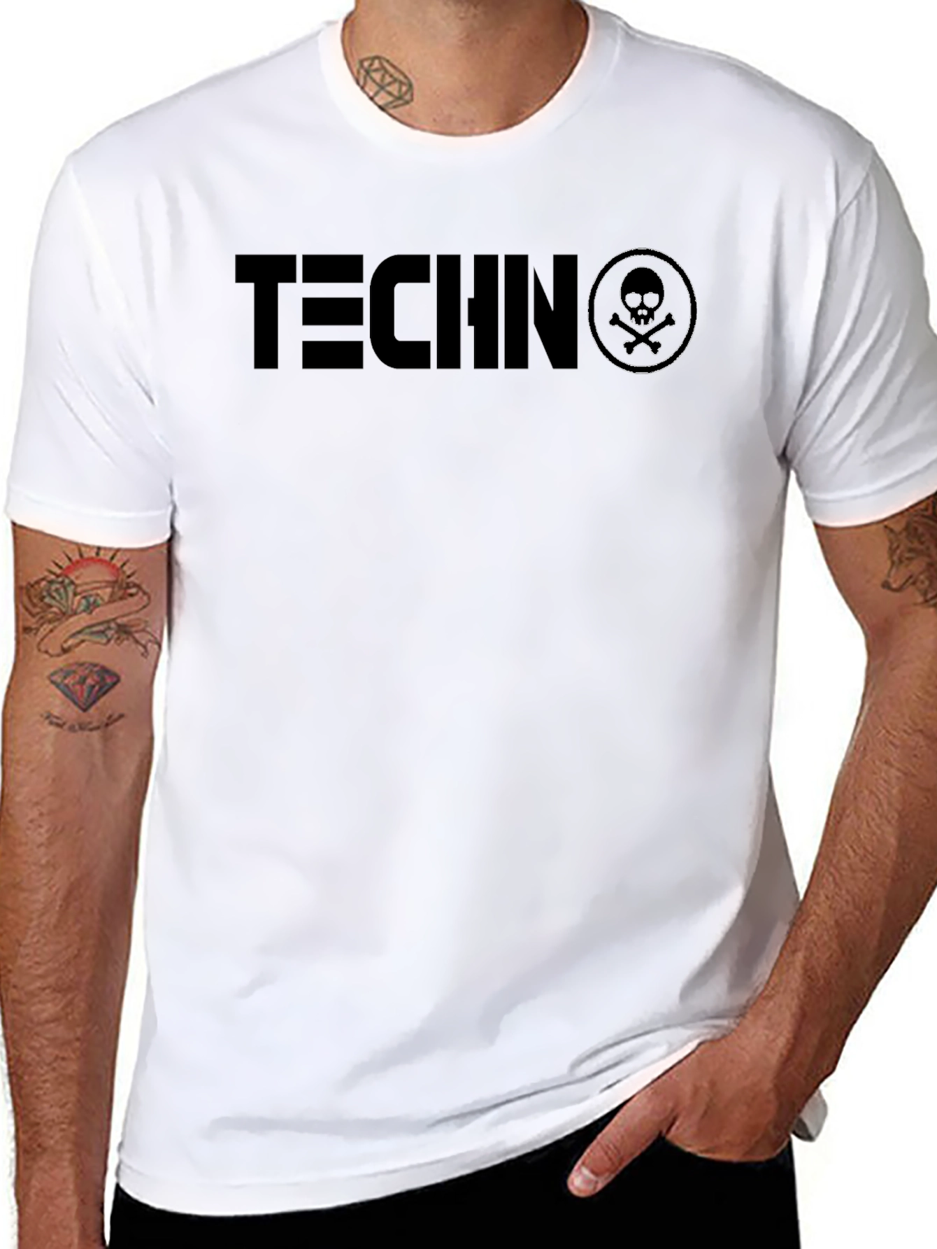 Techno Skull Graphic Tee - Black Crew Neck T-Shirt
