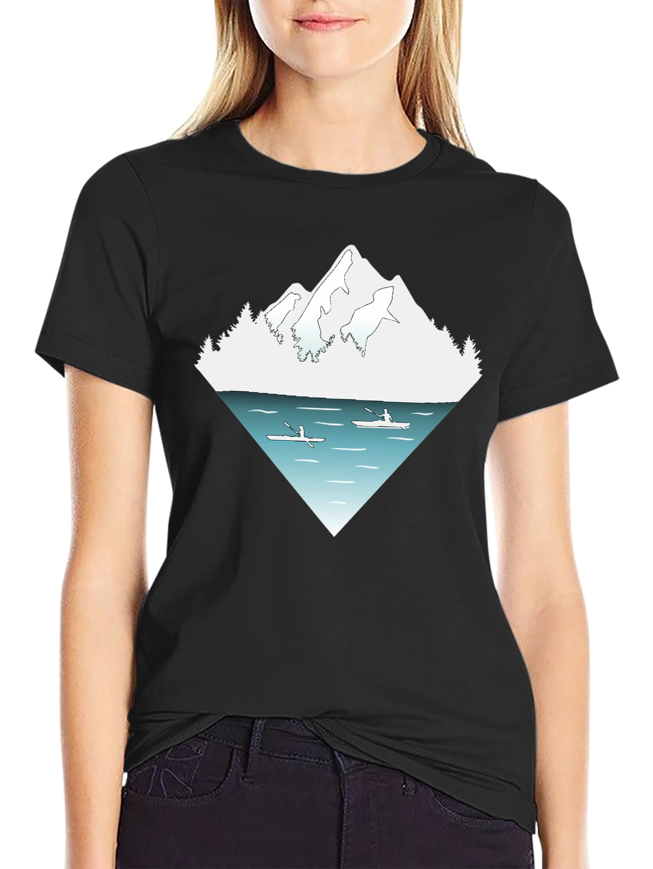 Mountain Lake Kayak Graphic Tee - Nature Adventure Shirt