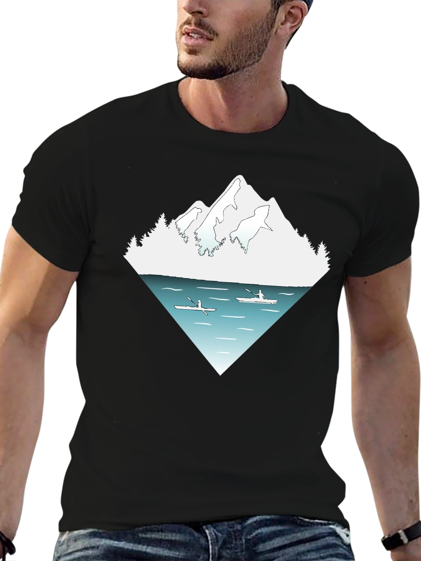 Mountain Lake Kayak Graphic Tee - Nature Adventure Shirt