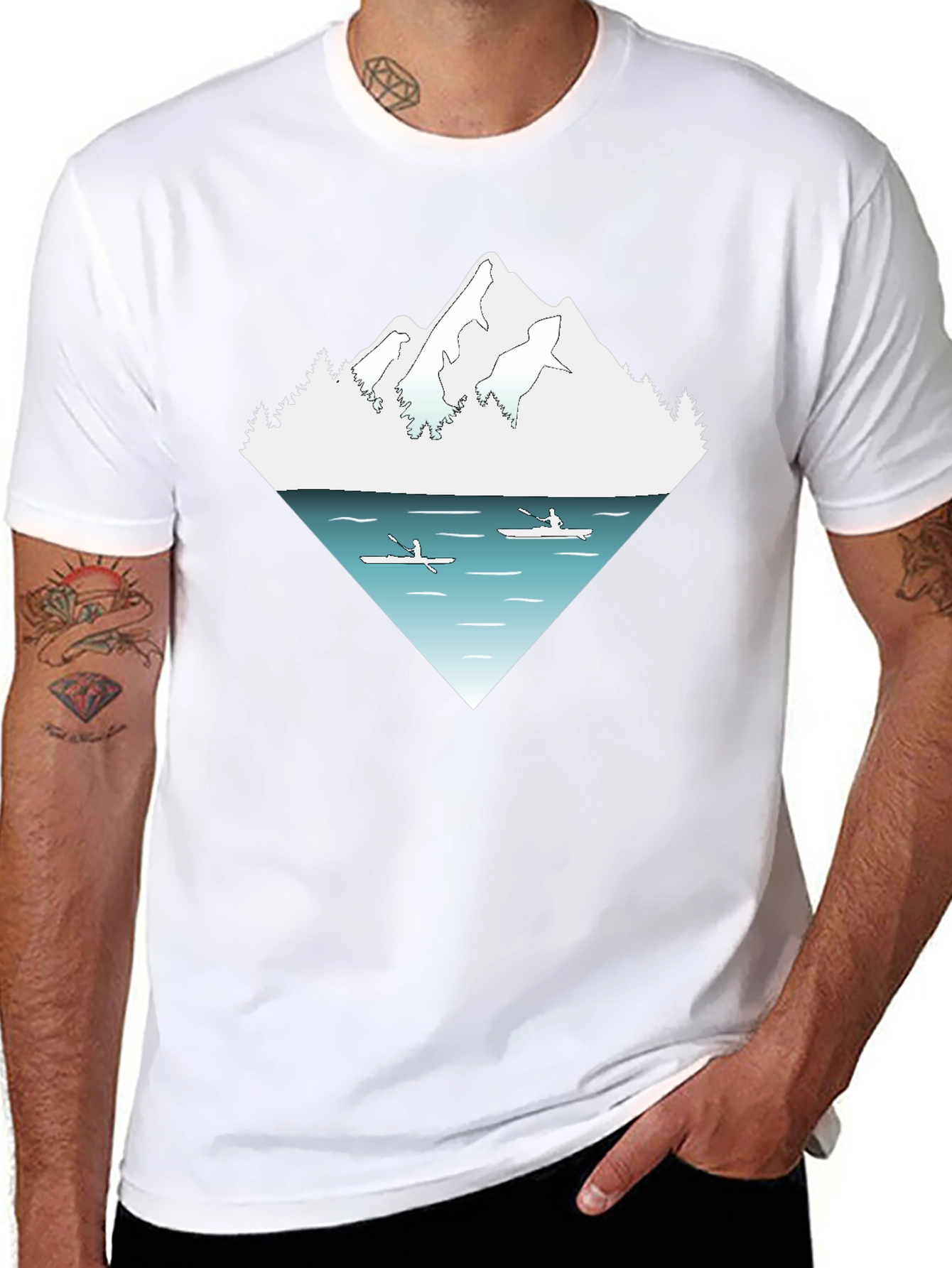 Mountain Lake Kayak Graphic Tee - Nature Adventure Shirt