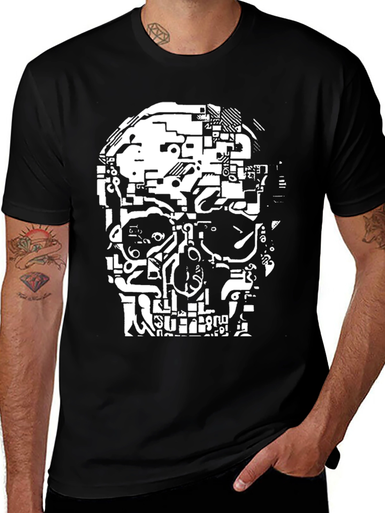 Tech Skull Graphic Tee - Black Cotton Comfort