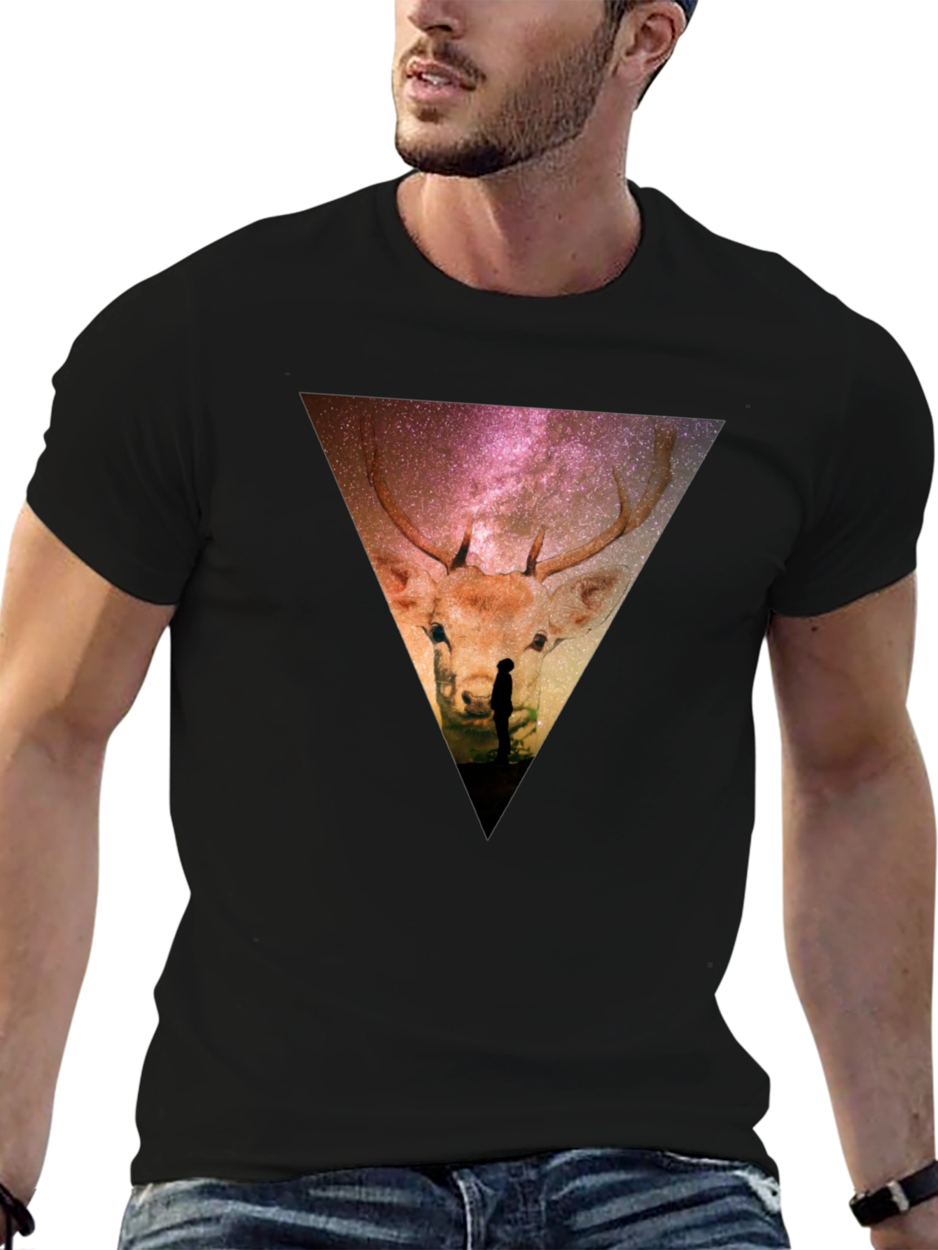 Cosmic Deer Graphic Tee - Black Casual Shirt