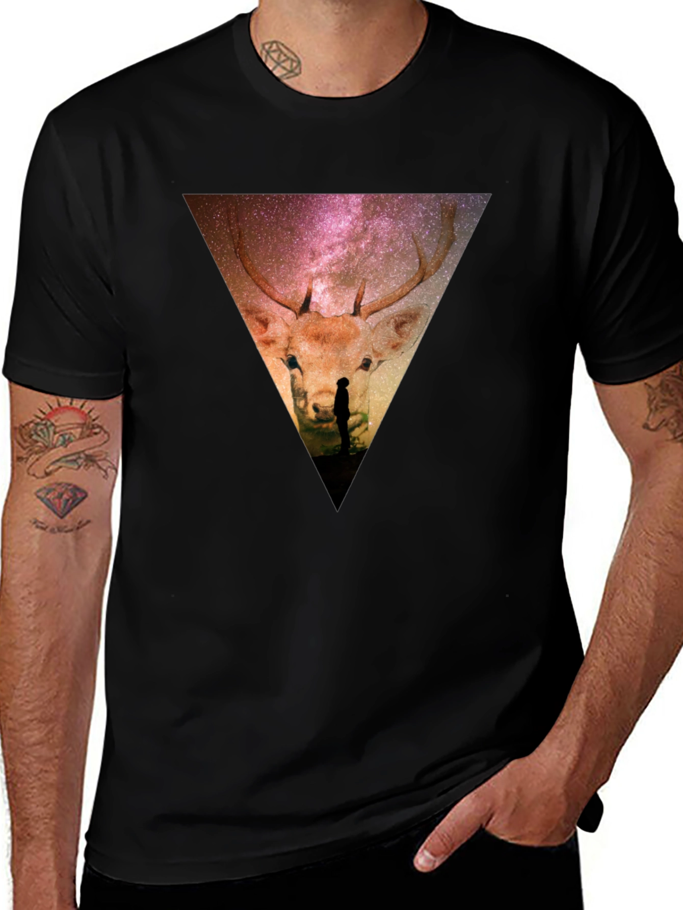 Cosmic Deer Graphic Tee - Black Casual Shirt