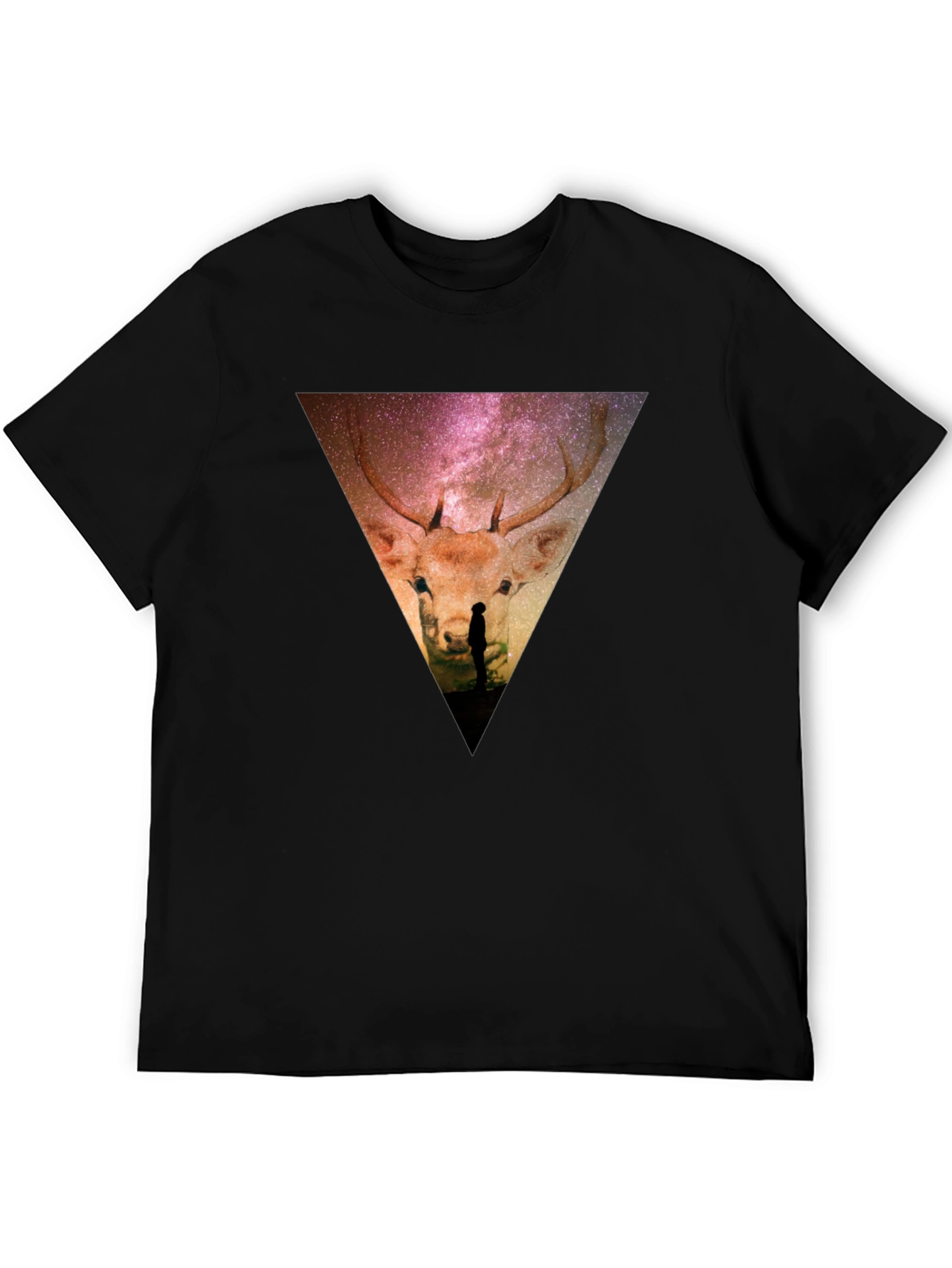 Cosmic Deer Graphic Tee - Black Casual Shirt