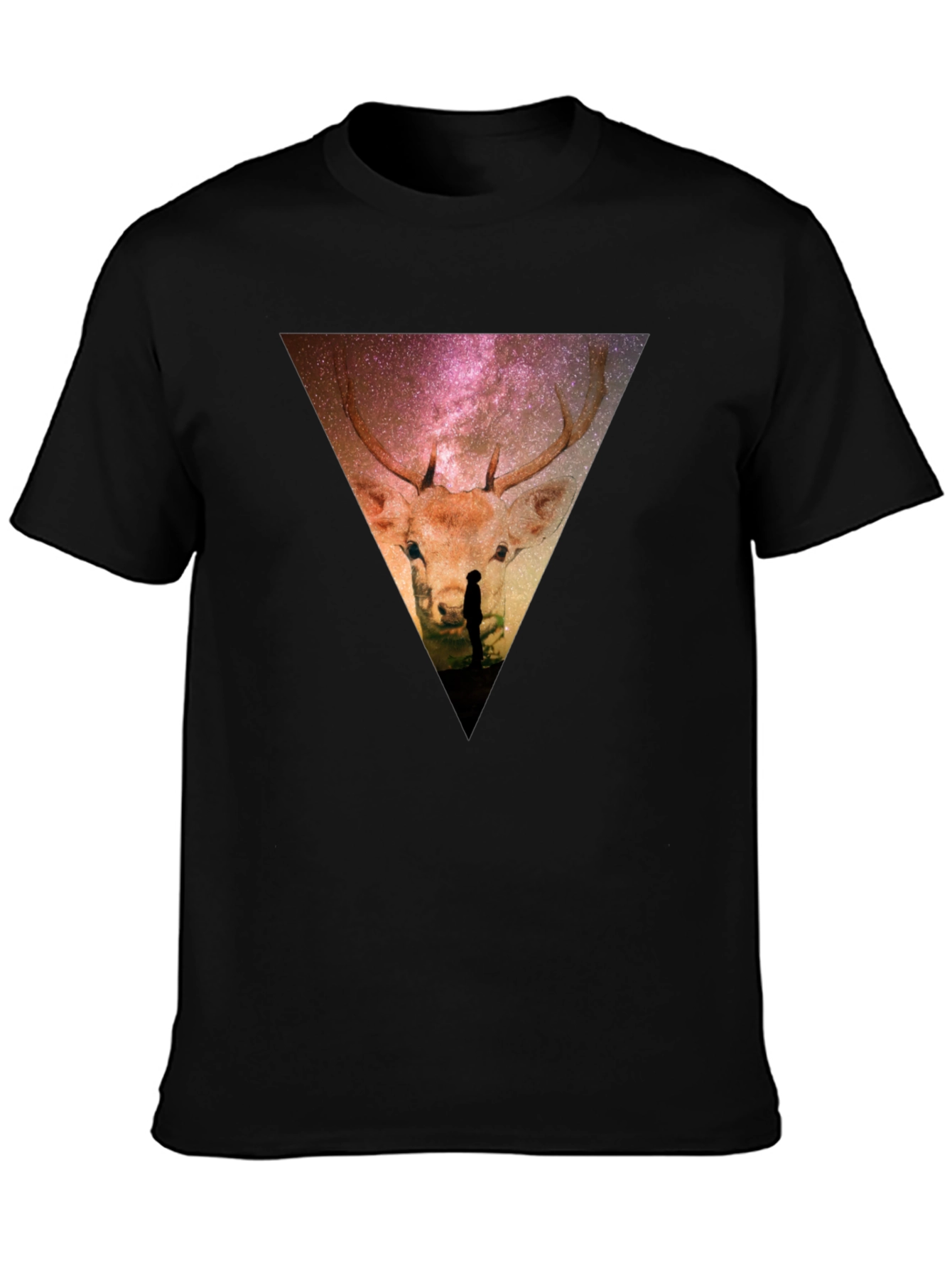 Cosmic Deer Graphic Tee - Black Casual Shirt