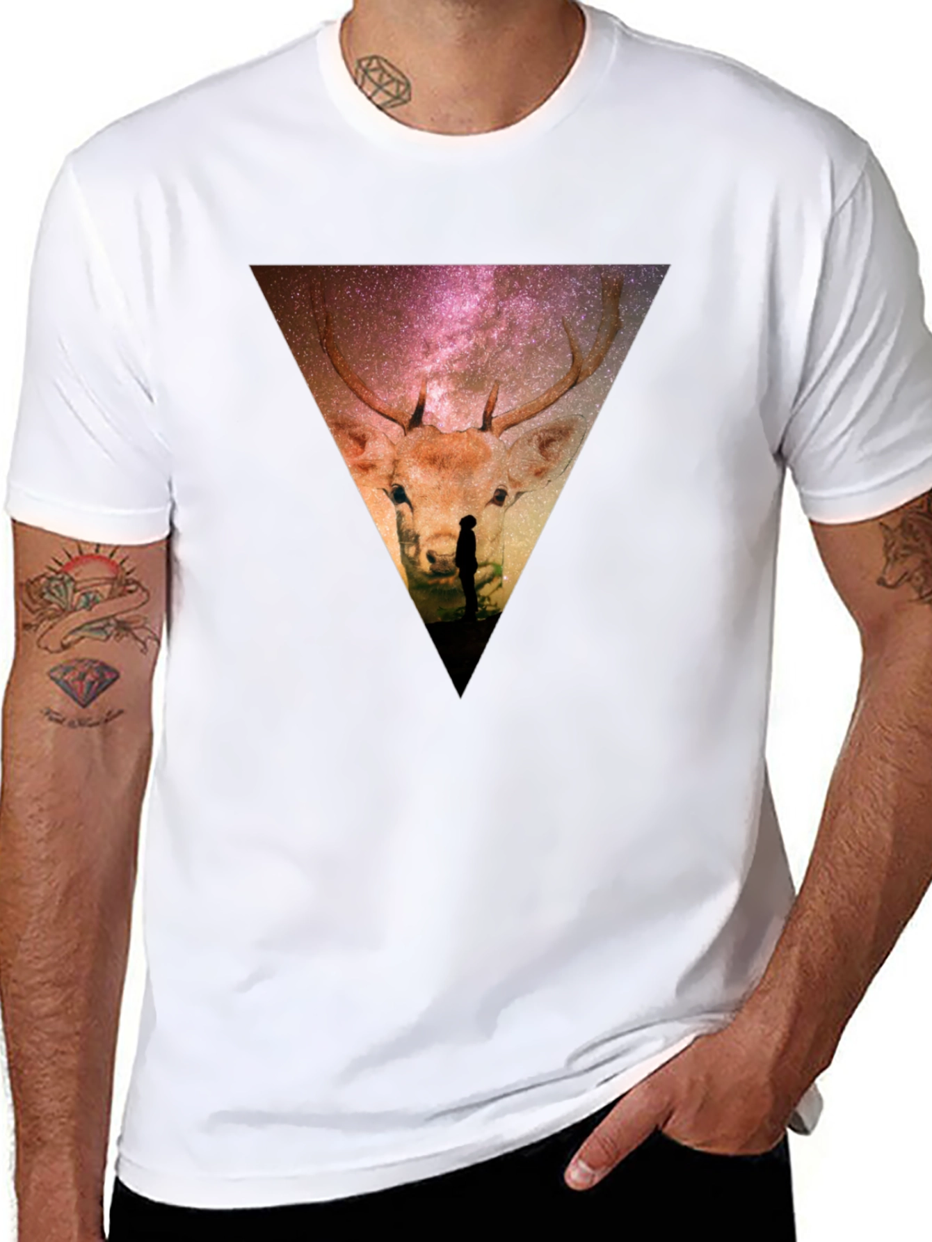 Cosmic Deer Graphic Tee - Black Casual Shirt