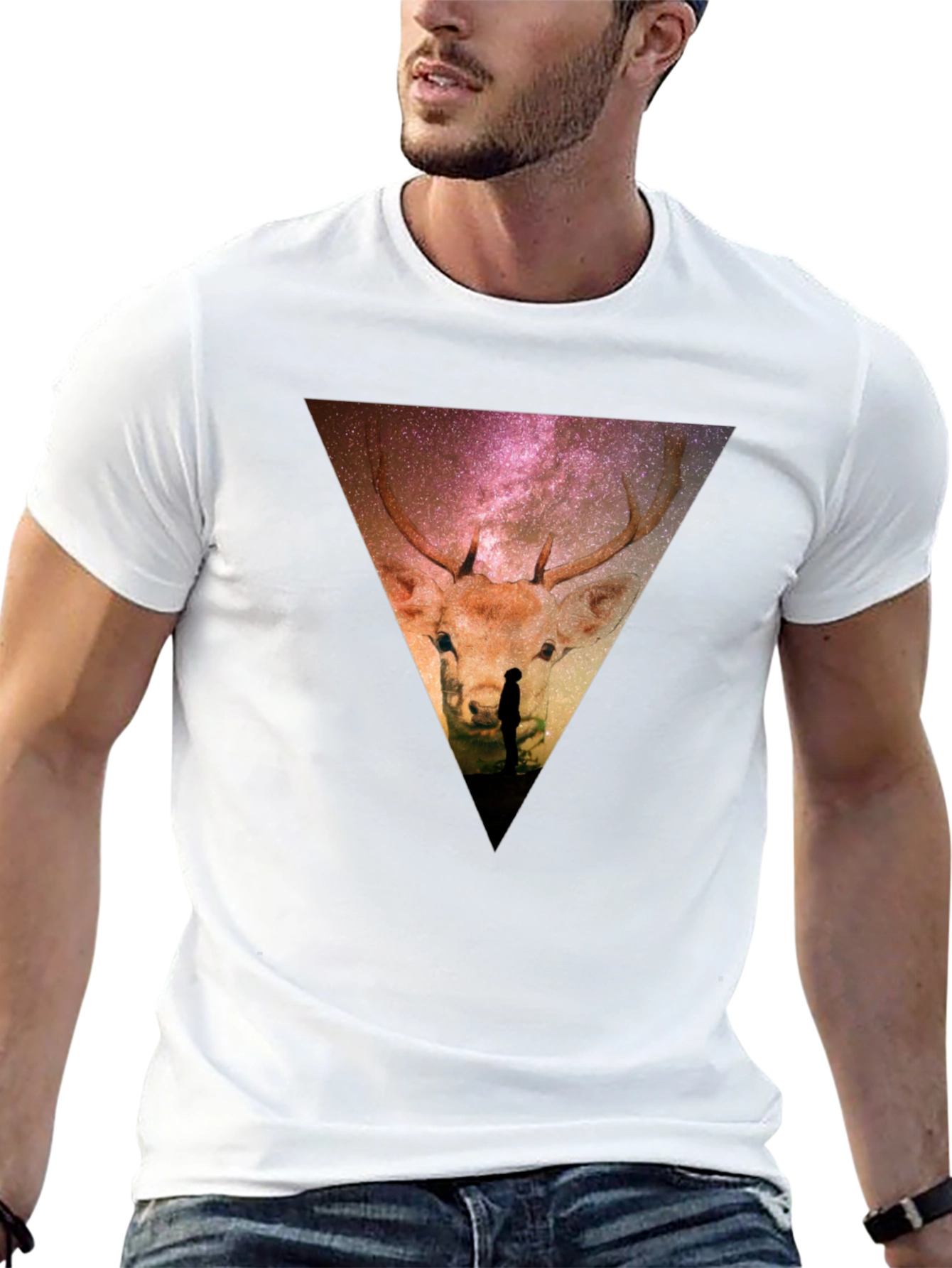 Cosmic Deer Graphic Tee - Black Casual Shirt