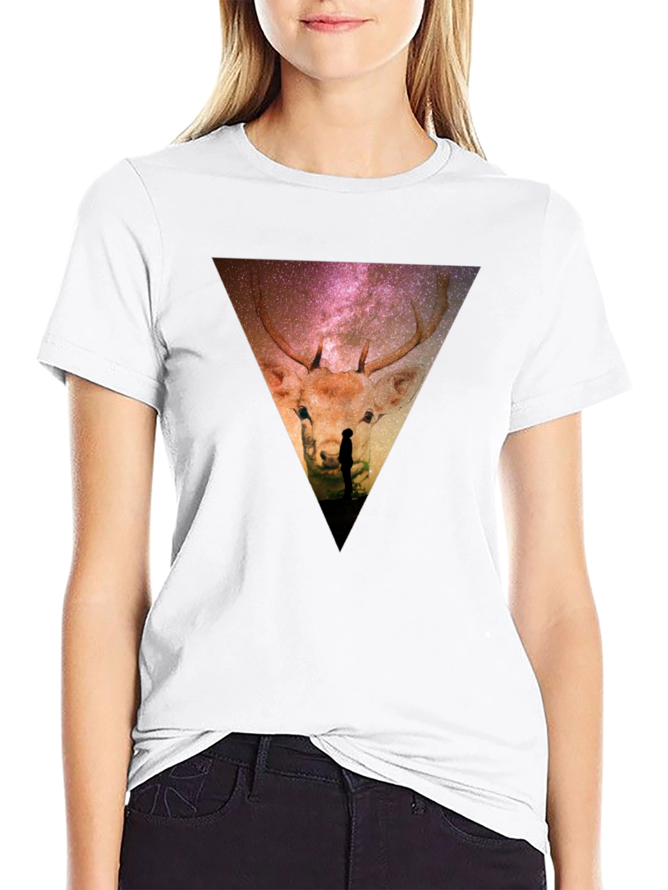 Cosmic Deer Graphic Tee - Black Casual Shirt