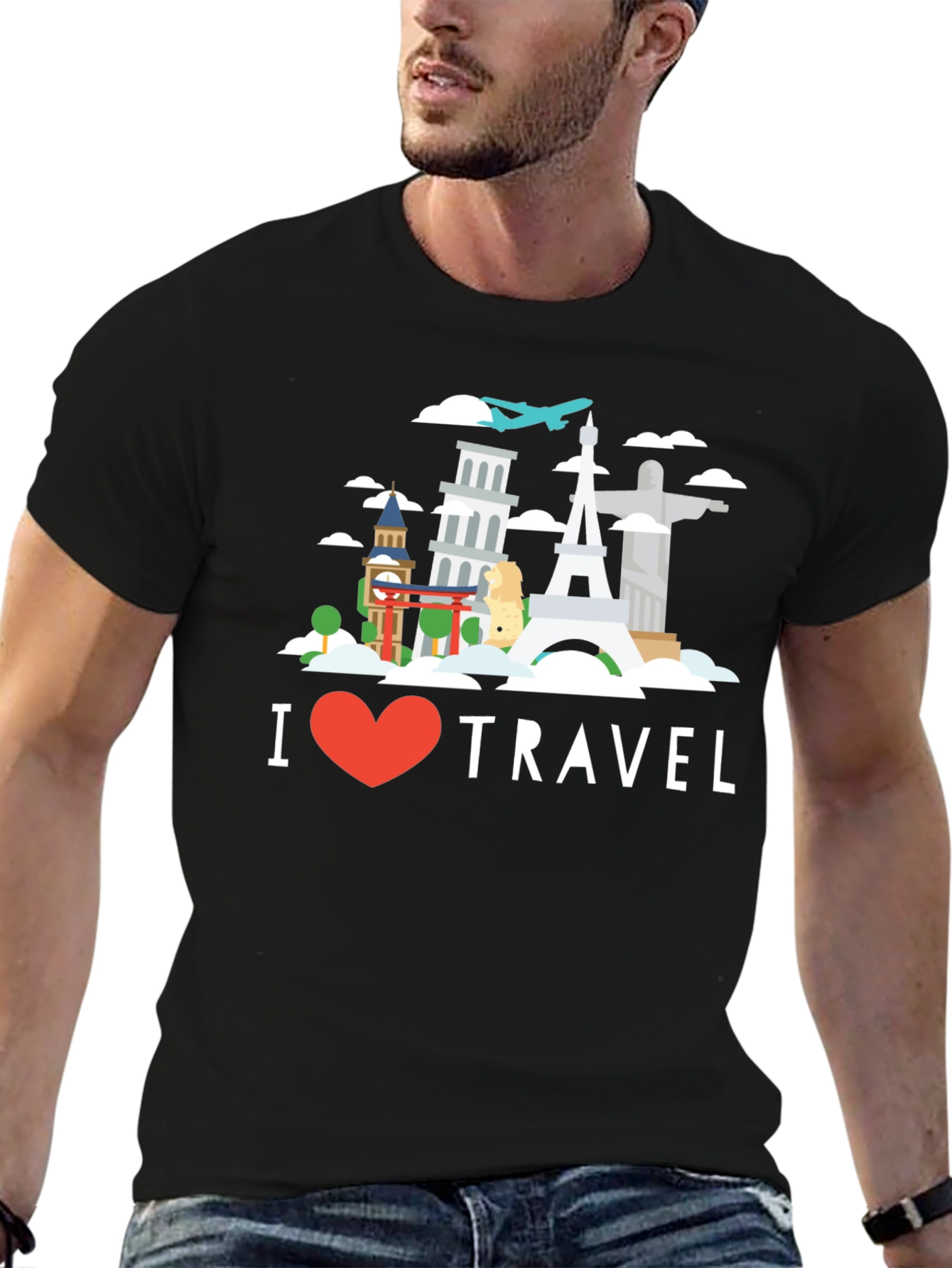 I Heart Travel Black Graphic T-Shirt