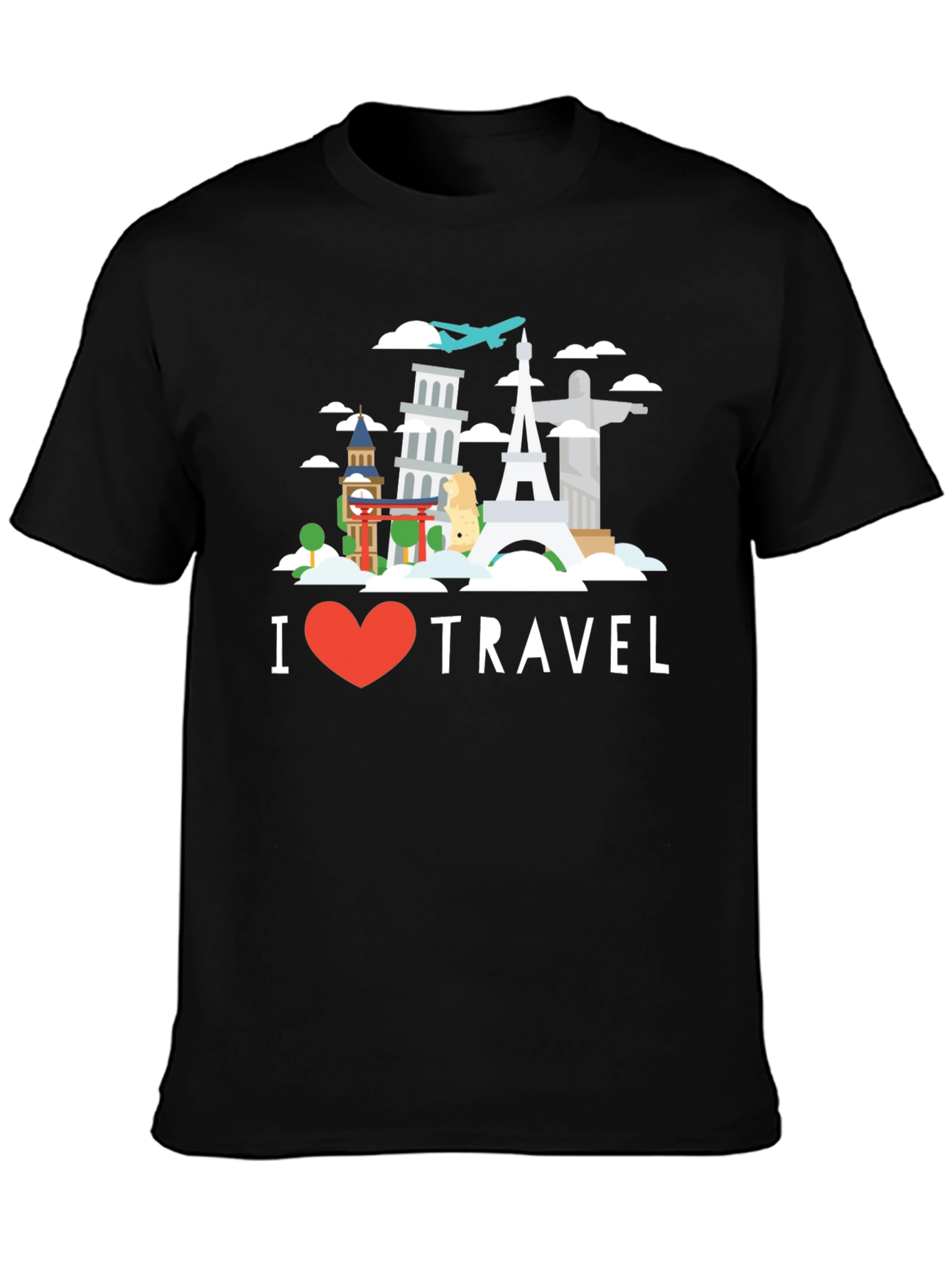 I Heart Travel Black Graphic T-Shirt