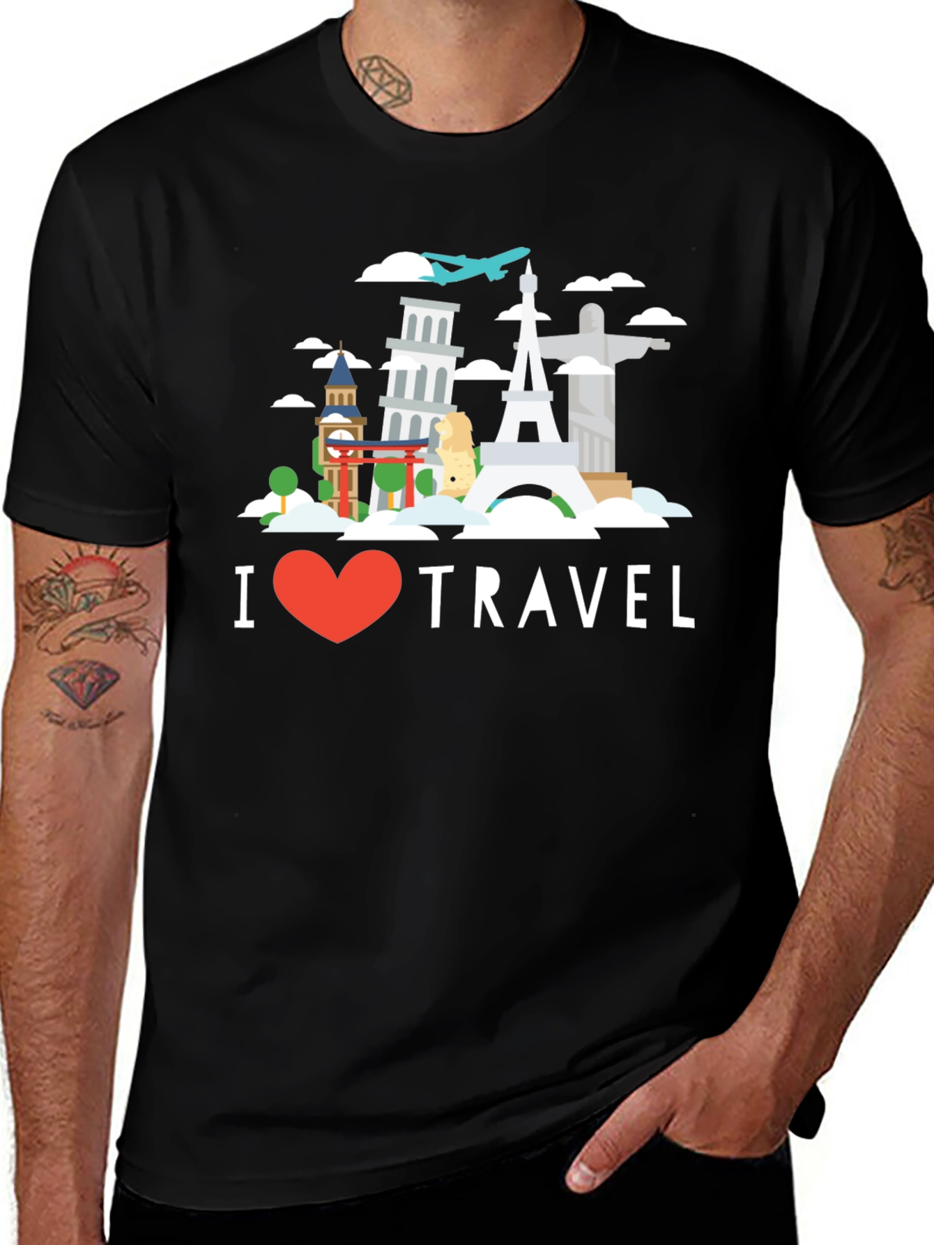 I Heart Travel Black Graphic T-Shirt