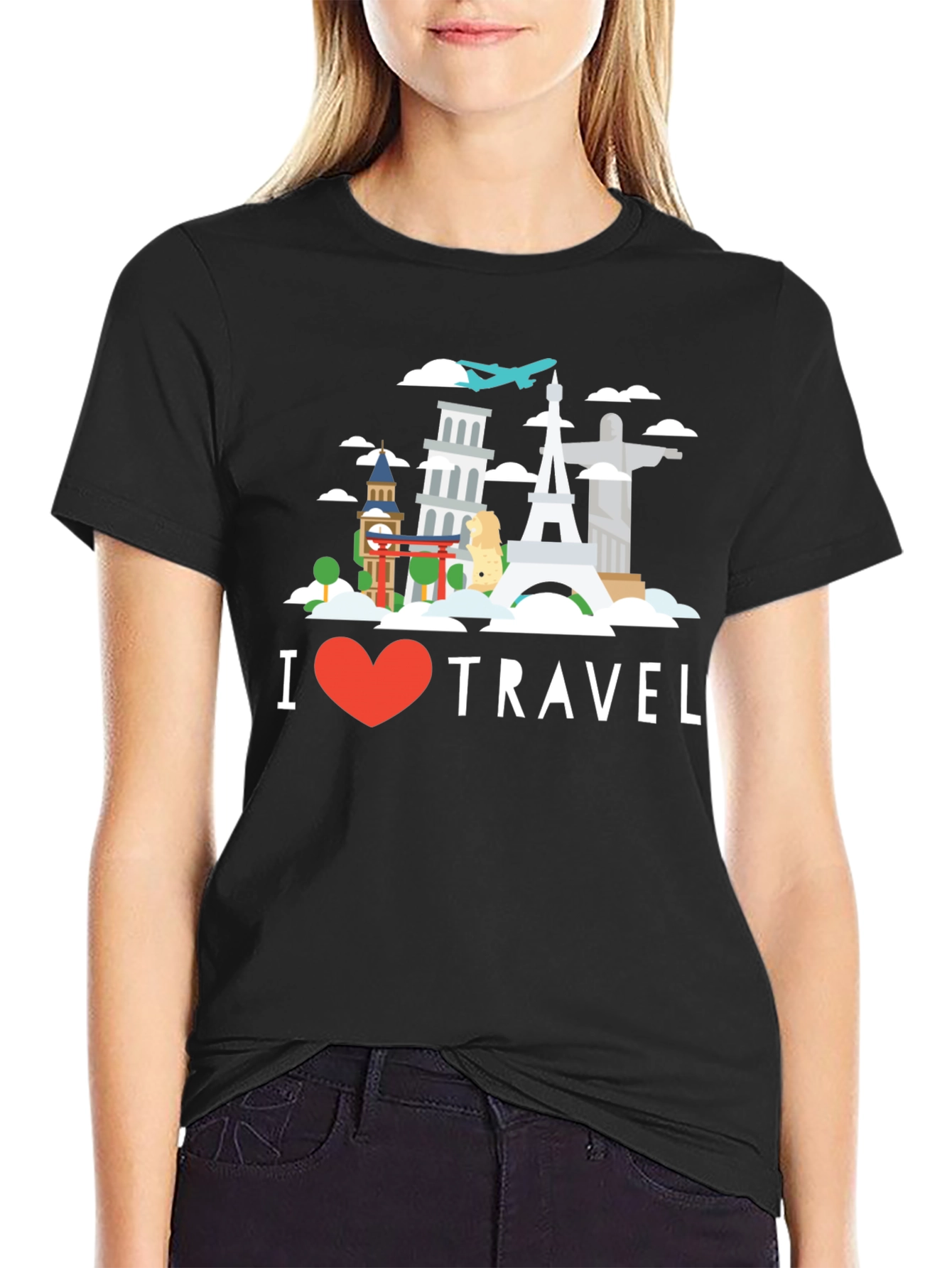 I Heart Travel Black Graphic T-Shirt