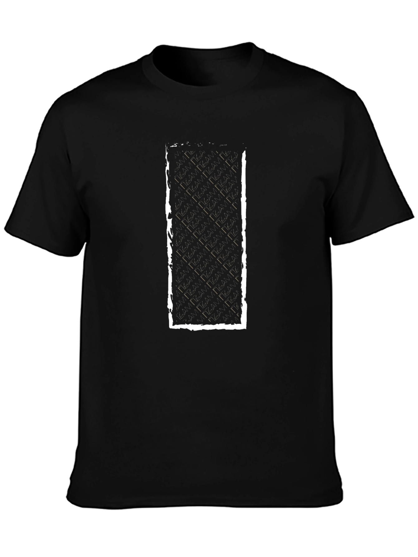 Mens Black T-Shirt with Distressed Geometric Design