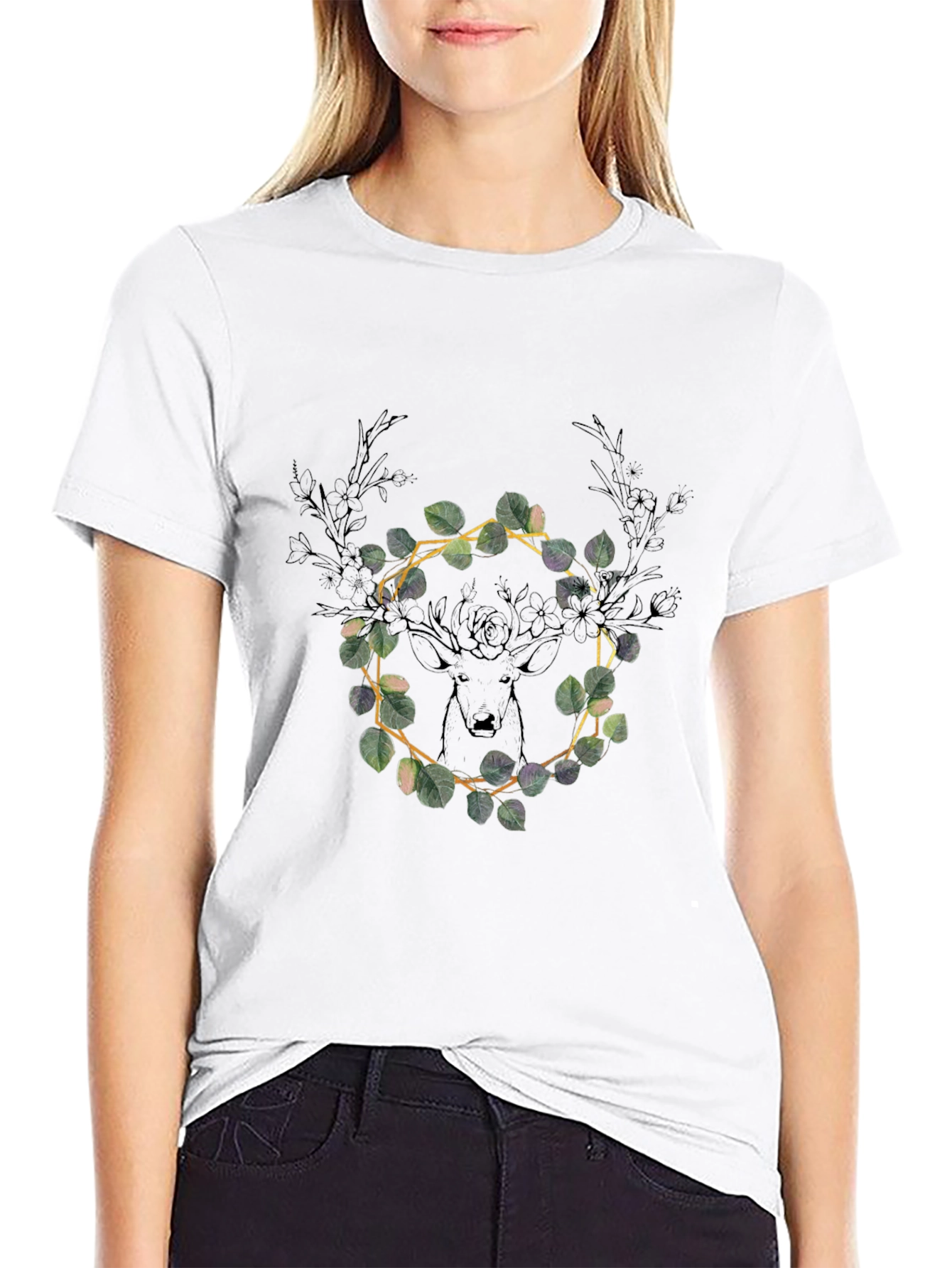 Nature Deer Graphic Tee - Black Casual Shirt