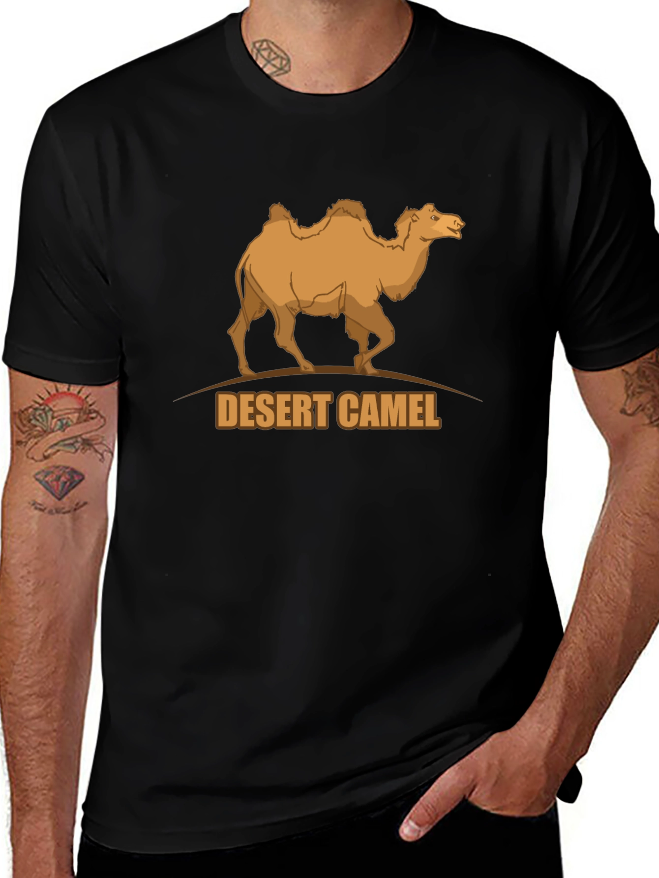 Desert Camel Graphic Tee - Black Cotton T-Shirt