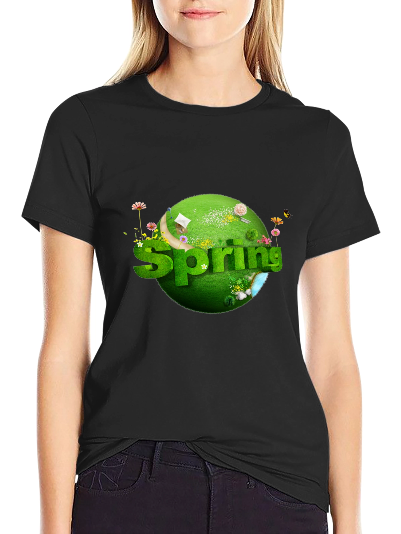 Springtime Graphic T-Shirt - Black Cotton Tee