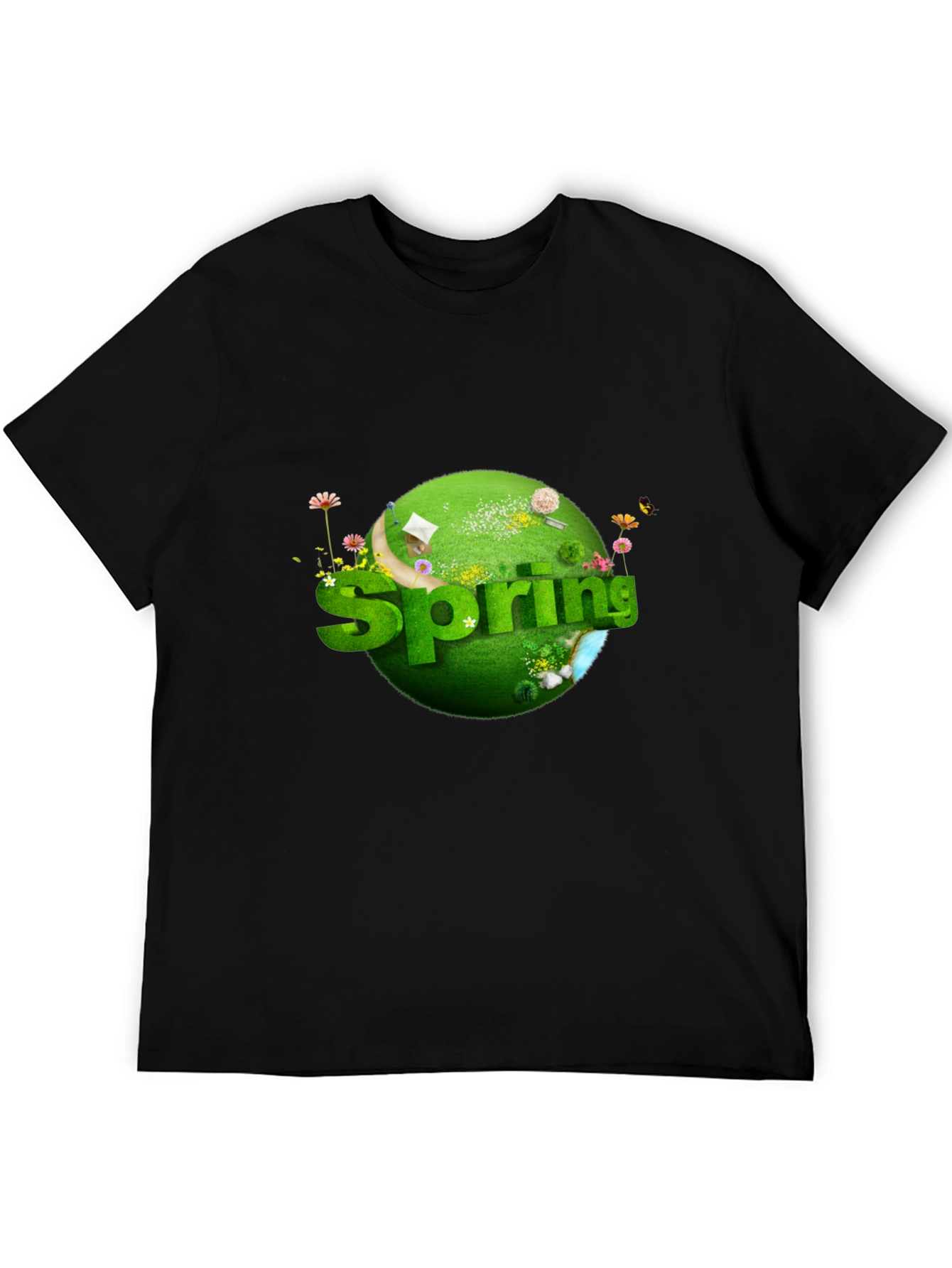 Springtime Graphic T-Shirt - Black Cotton Tee