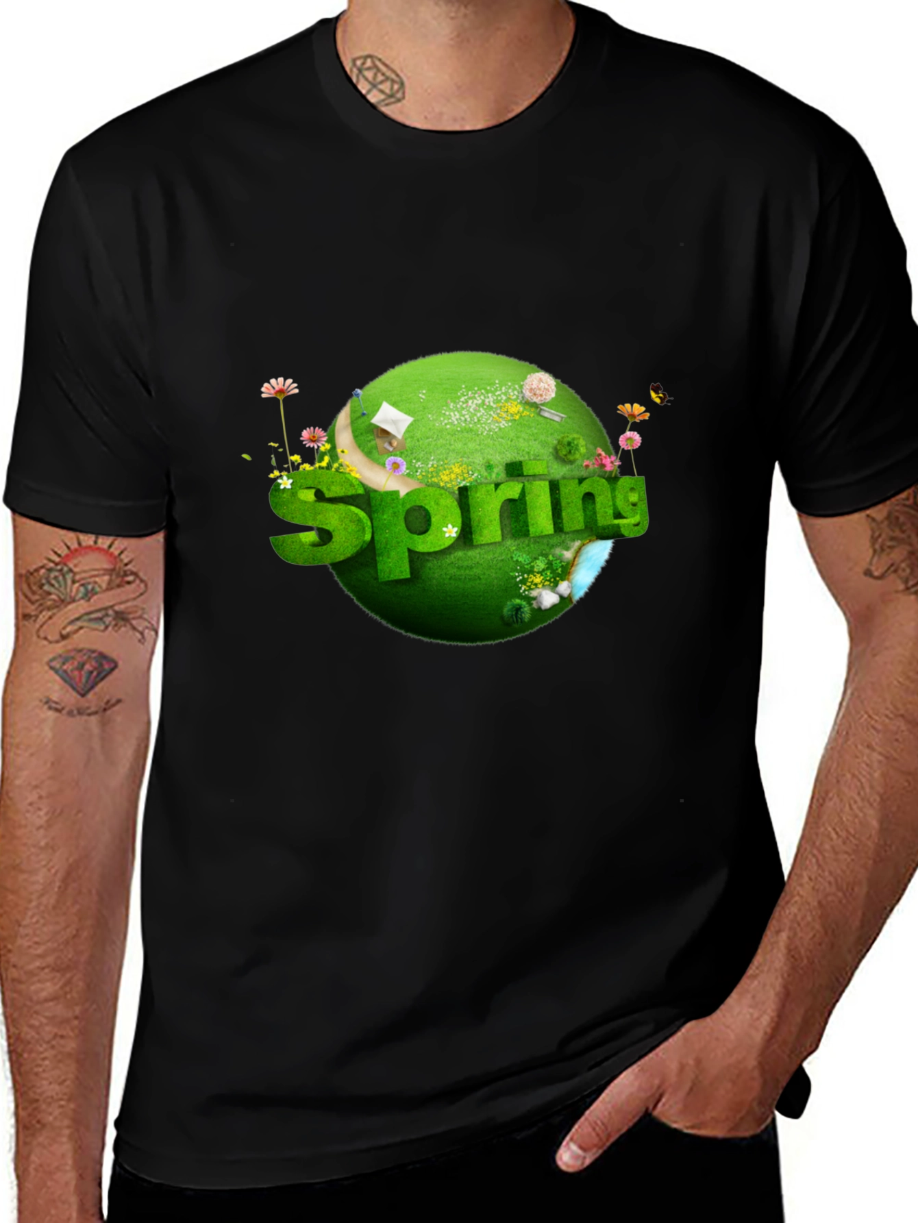 Springtime Graphic T-Shirt - Black Cotton Tee