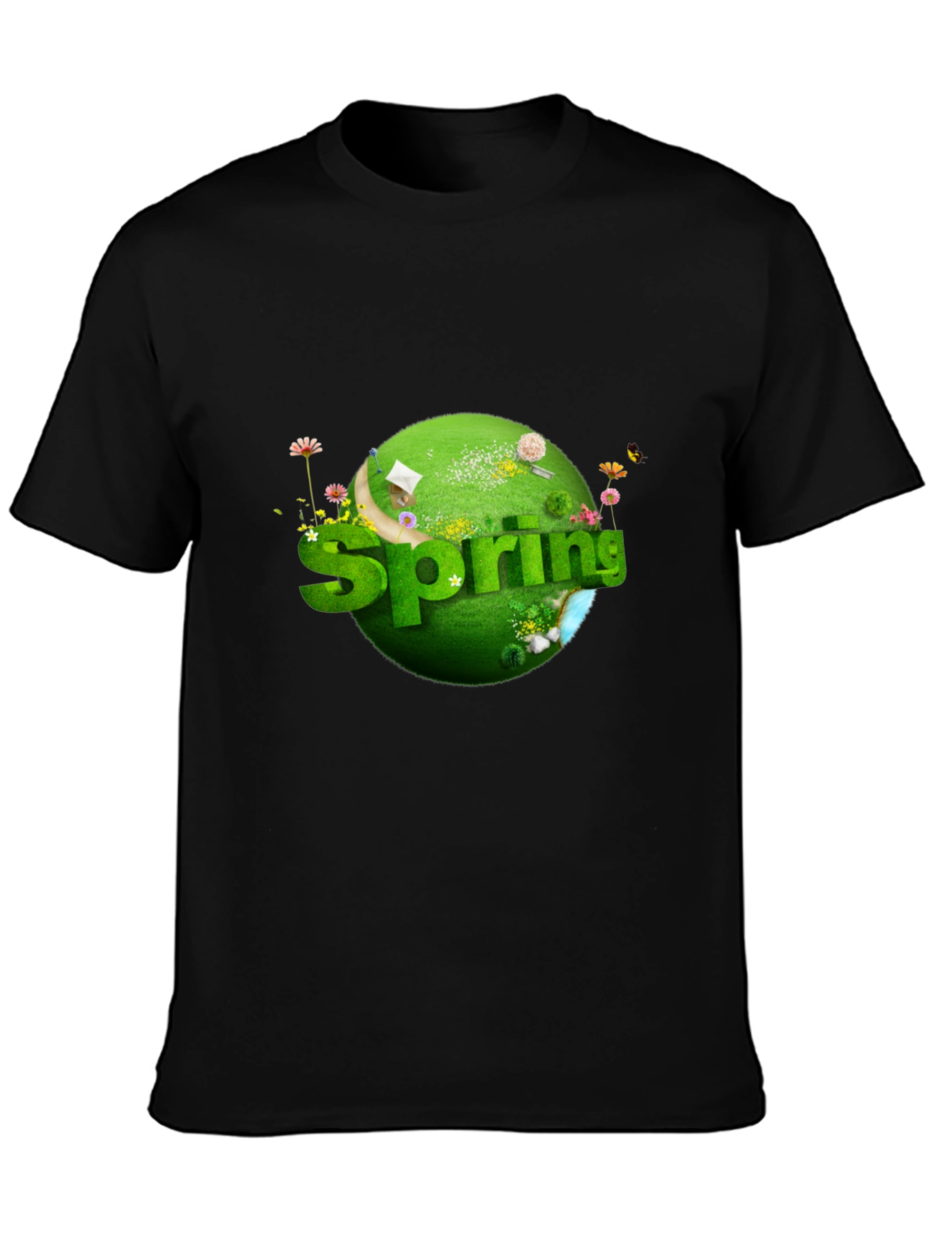 Springtime Graphic T-Shirt - Black Cotton Tee