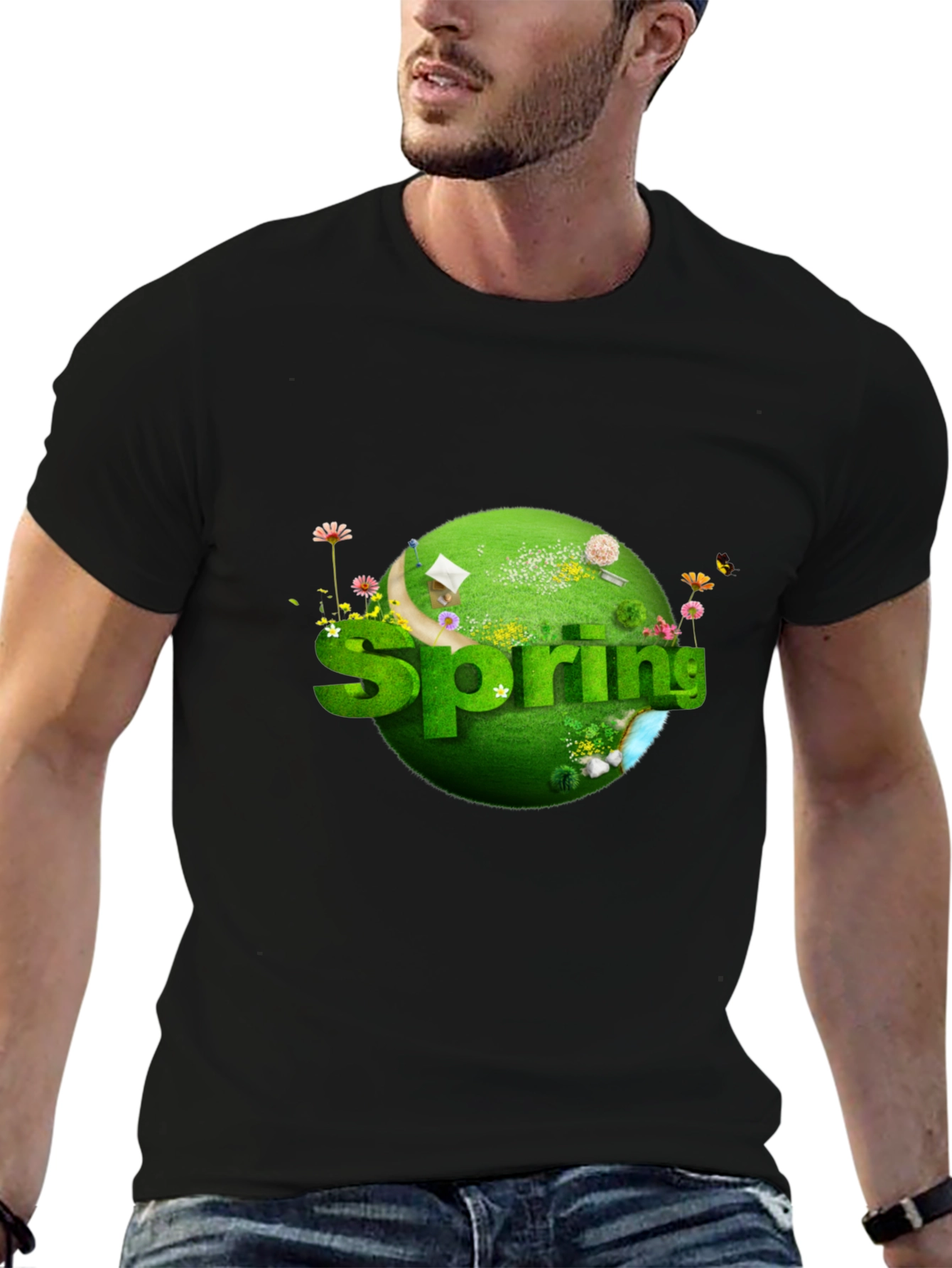 Springtime Graphic T-Shirt - Black Cotton Tee