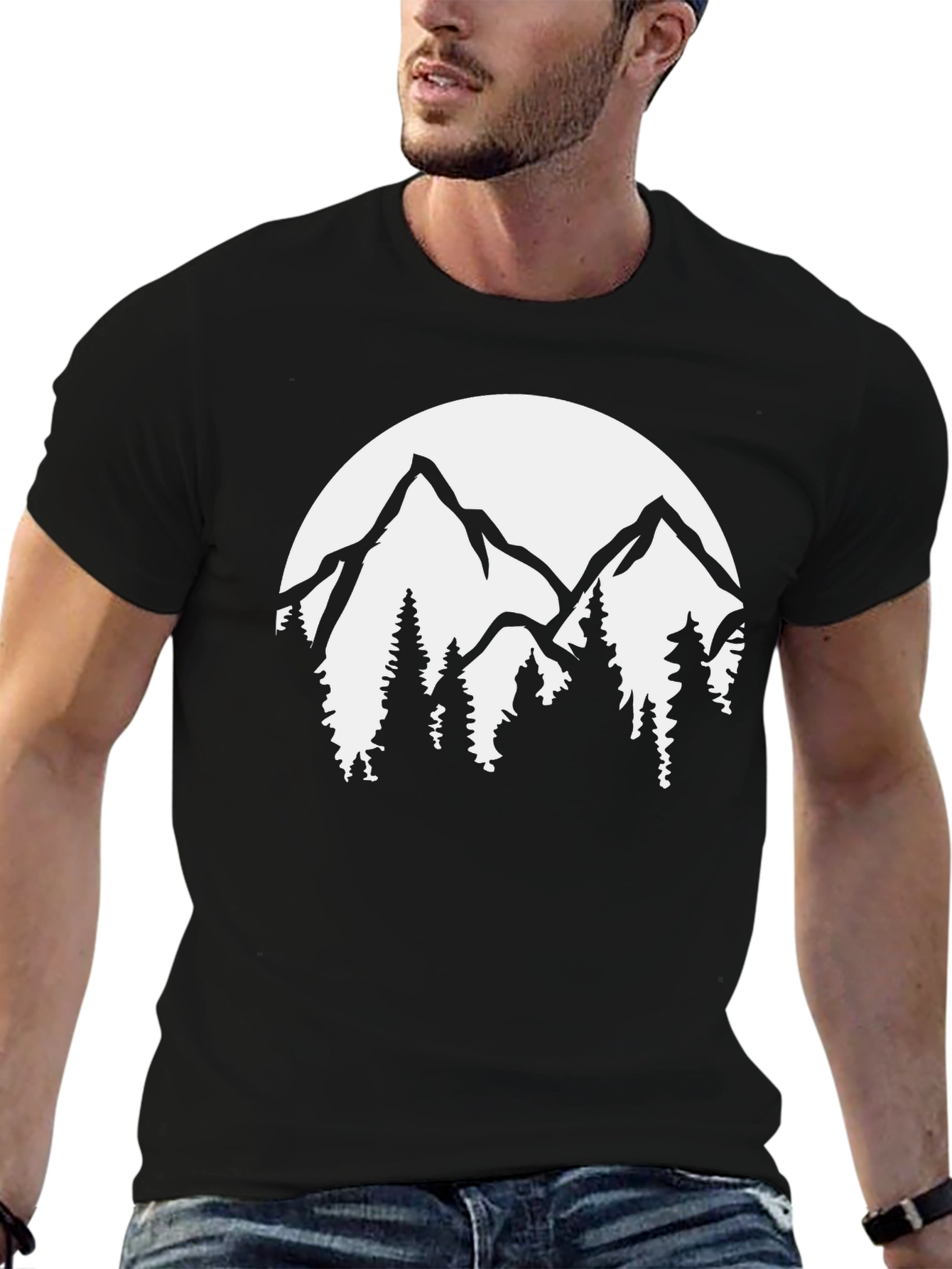 Mountain Scene Graphic Tee - Black Cotton Blend