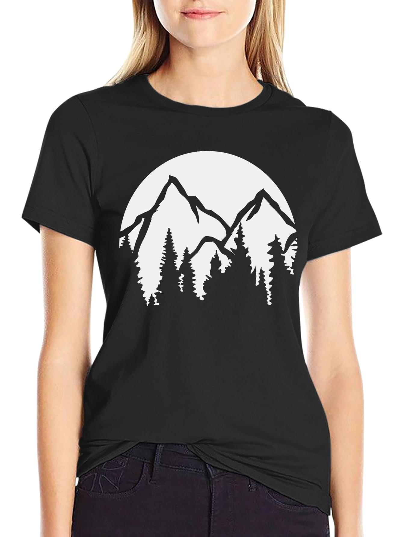 Mountain Scene Graphic Tee - Black Cotton Blend