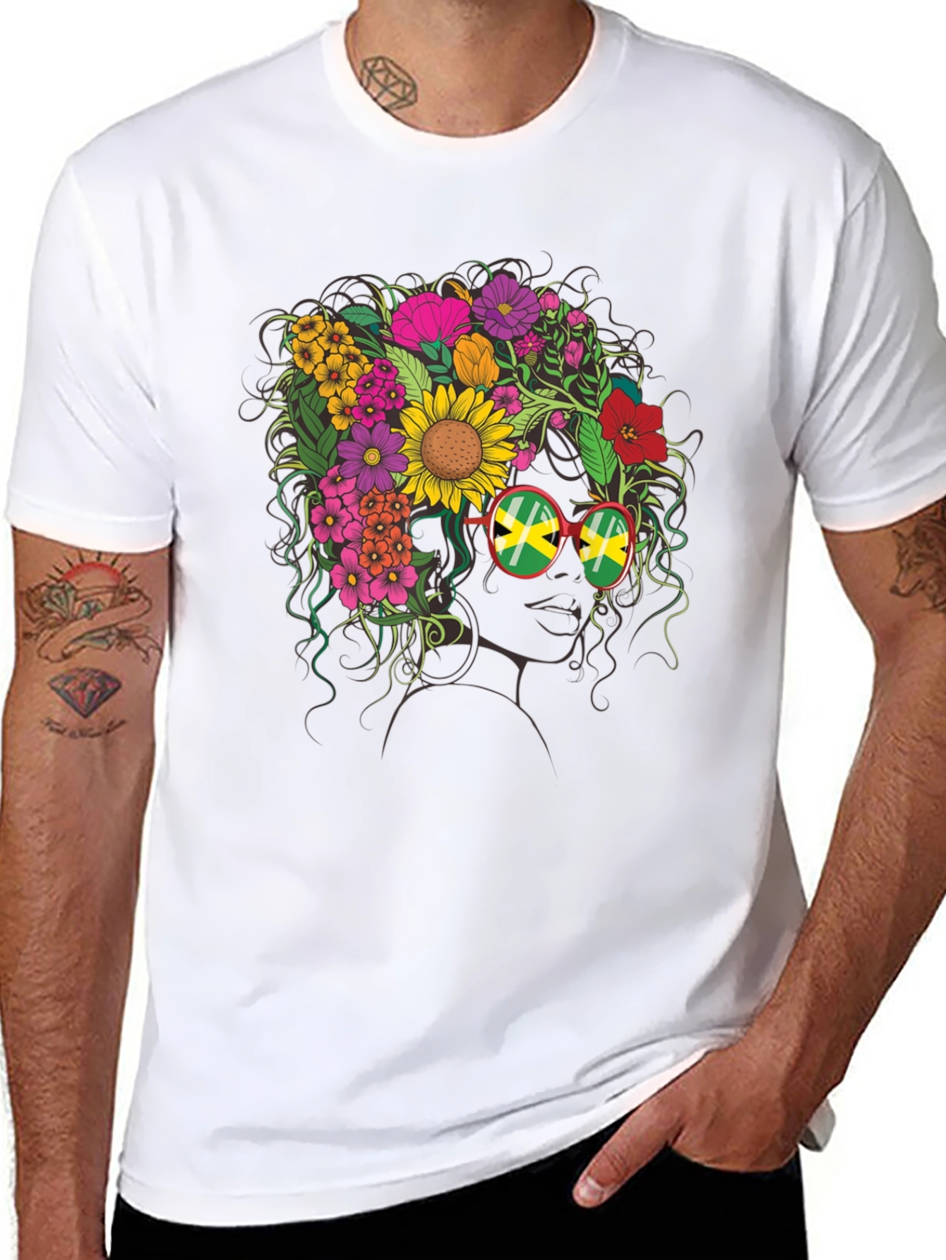 Floral Jamaican Flag Glasses T-Shirt