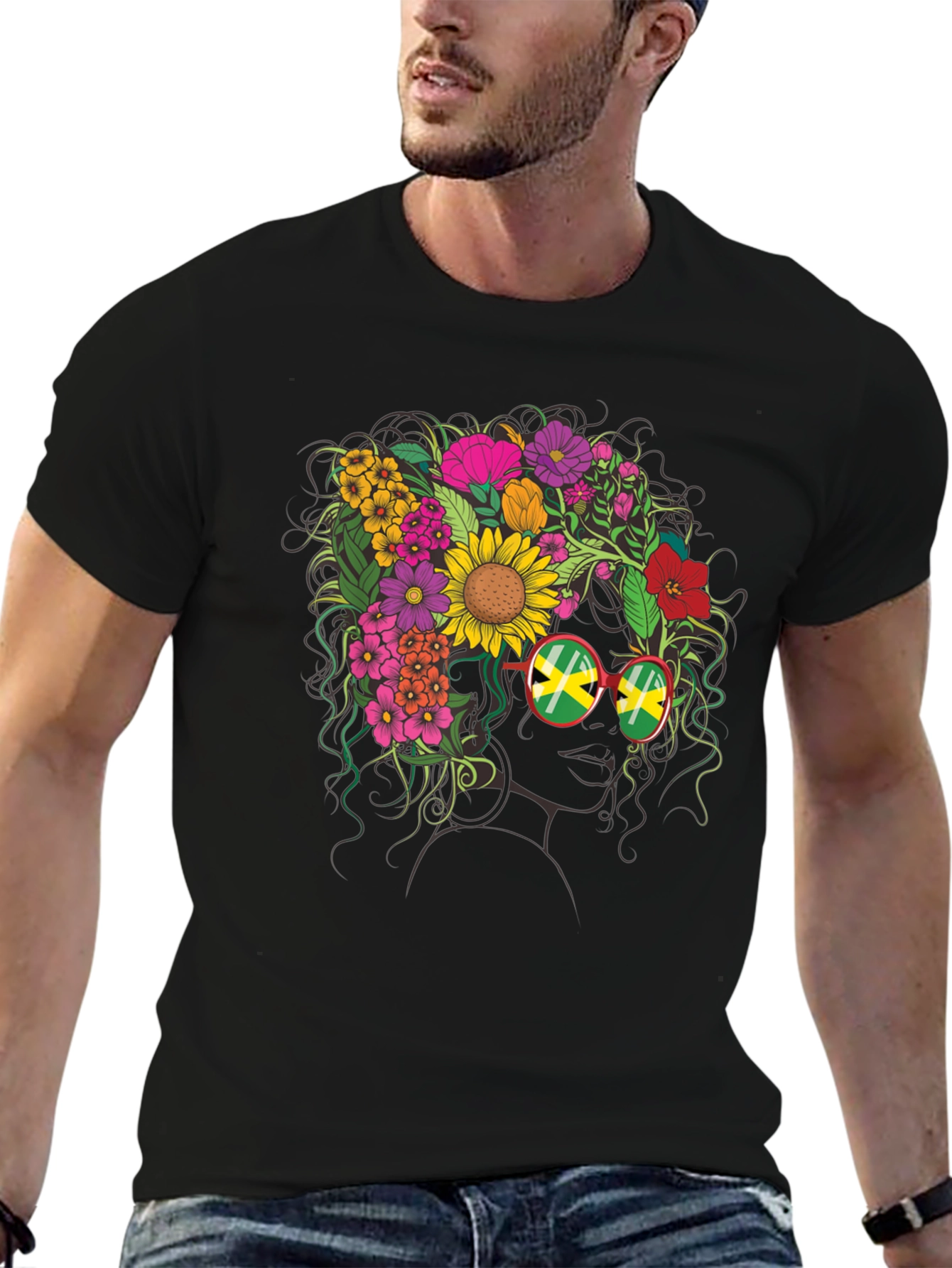Floral Jamaican Flag Glasses T-Shirt